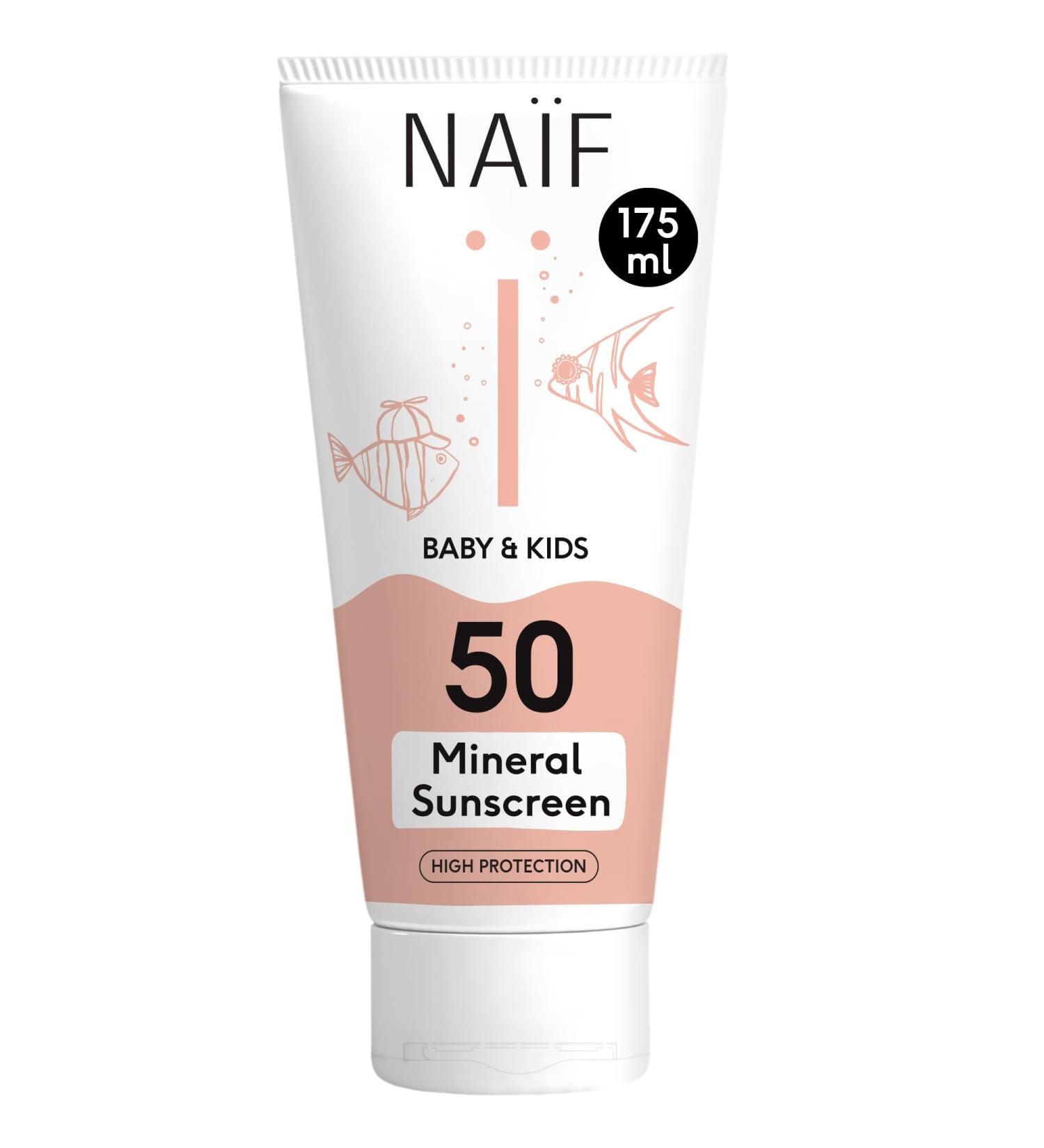 Na f - Sunscreen with mineral formula - for babies & children - SPF 50 - Occrylene free - UVA and UVB protection - Dermatologically tested - Environmentally friendly and coral friendly - 175ML - Buy Online on GoSupps.com