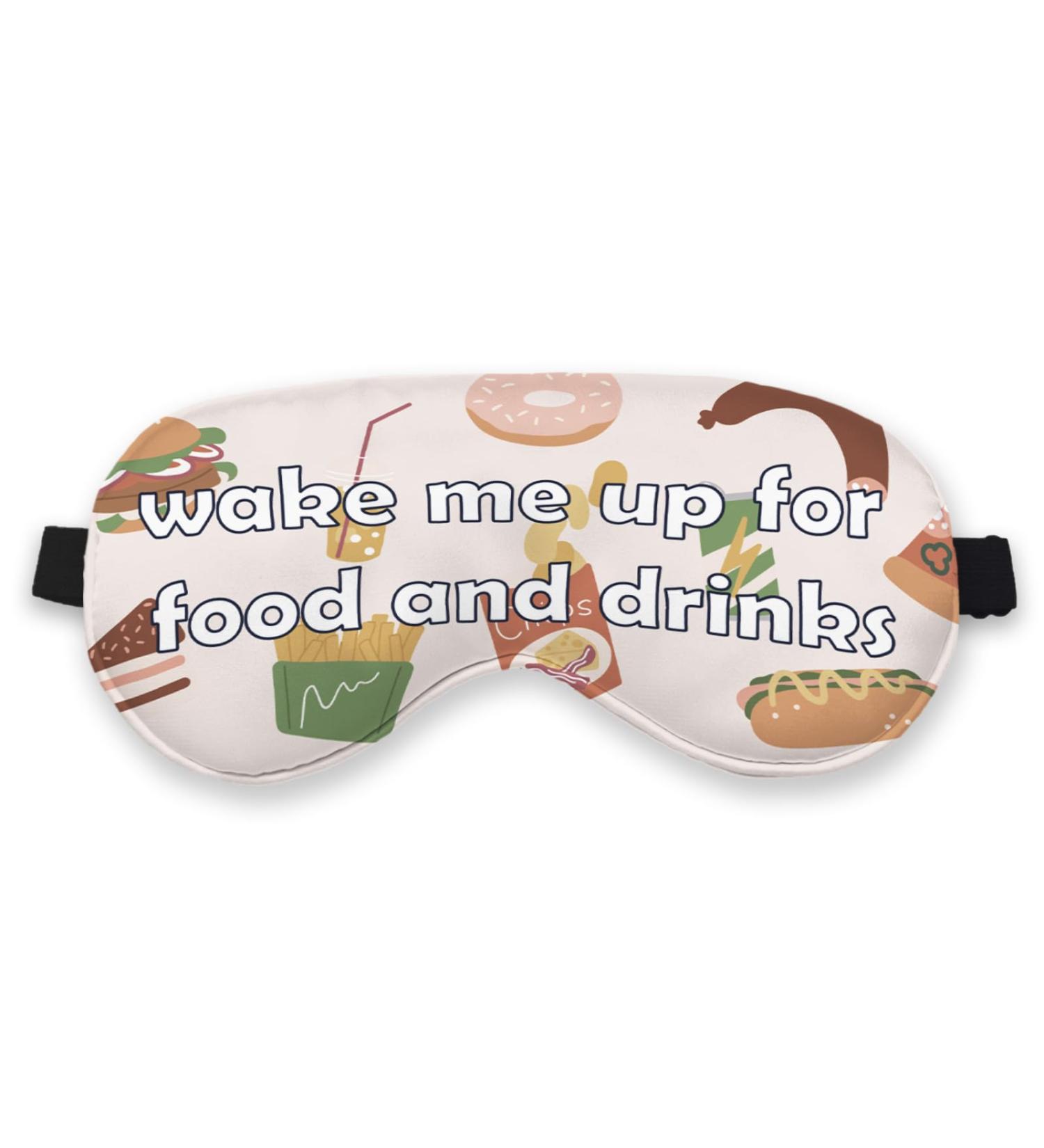 Funny Silk Blackout Eye Mask for Sleep & Travel - Kdqua Adjustable Eye Cover for Men Women Kids - Wake Me Up for Food & Drinks - Buy Online on GoSupps.com