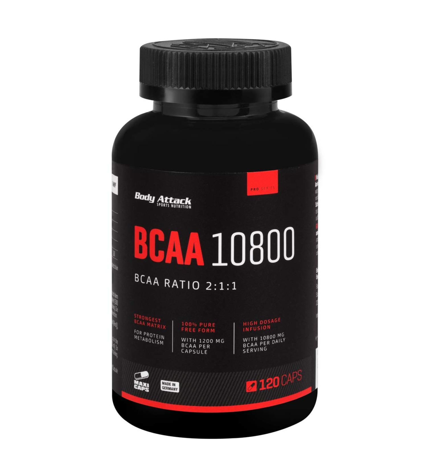 Body Attack BCAA 10800 - 300 Maxi Caps | Made in Germany | High-Dose 1200mg BCAAs | 100 Portions | 2:1:1 Amino Acid Ratio & Vitamin B6 - International Shipping Available - Buy Online on GoSupps.com