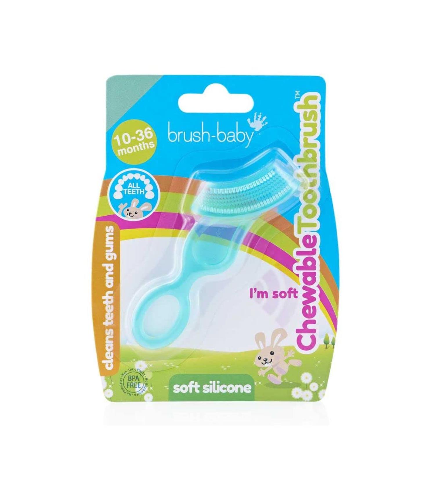Brush-Baby Chewable Toothbrush and Teether (10-36 Months) - Teal | For Teething Toddlers and Chewers - Buy Online on GoSupps.com