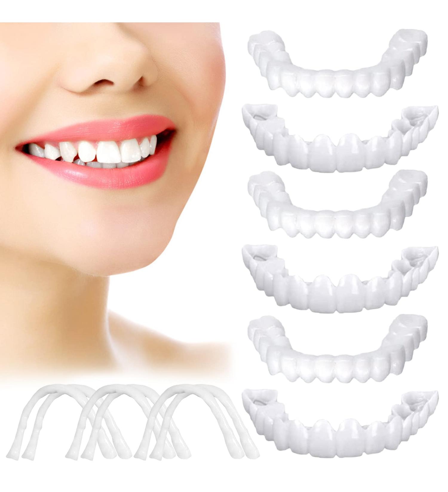 Natural Shade Fake Teeth Veneers Set for Upper and Lower Jaw 6pcs Cosmetic Dentures for Christmas and Daily Use - Buy Online on GoSupps.com