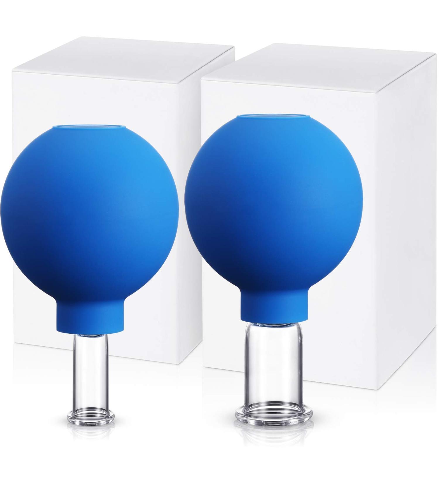 Glass Cupping Set for Face & Body - 2PC Blue Silicone Cups for Muscle Relief and Skin Treatment - Buy Online on GoSupps.com