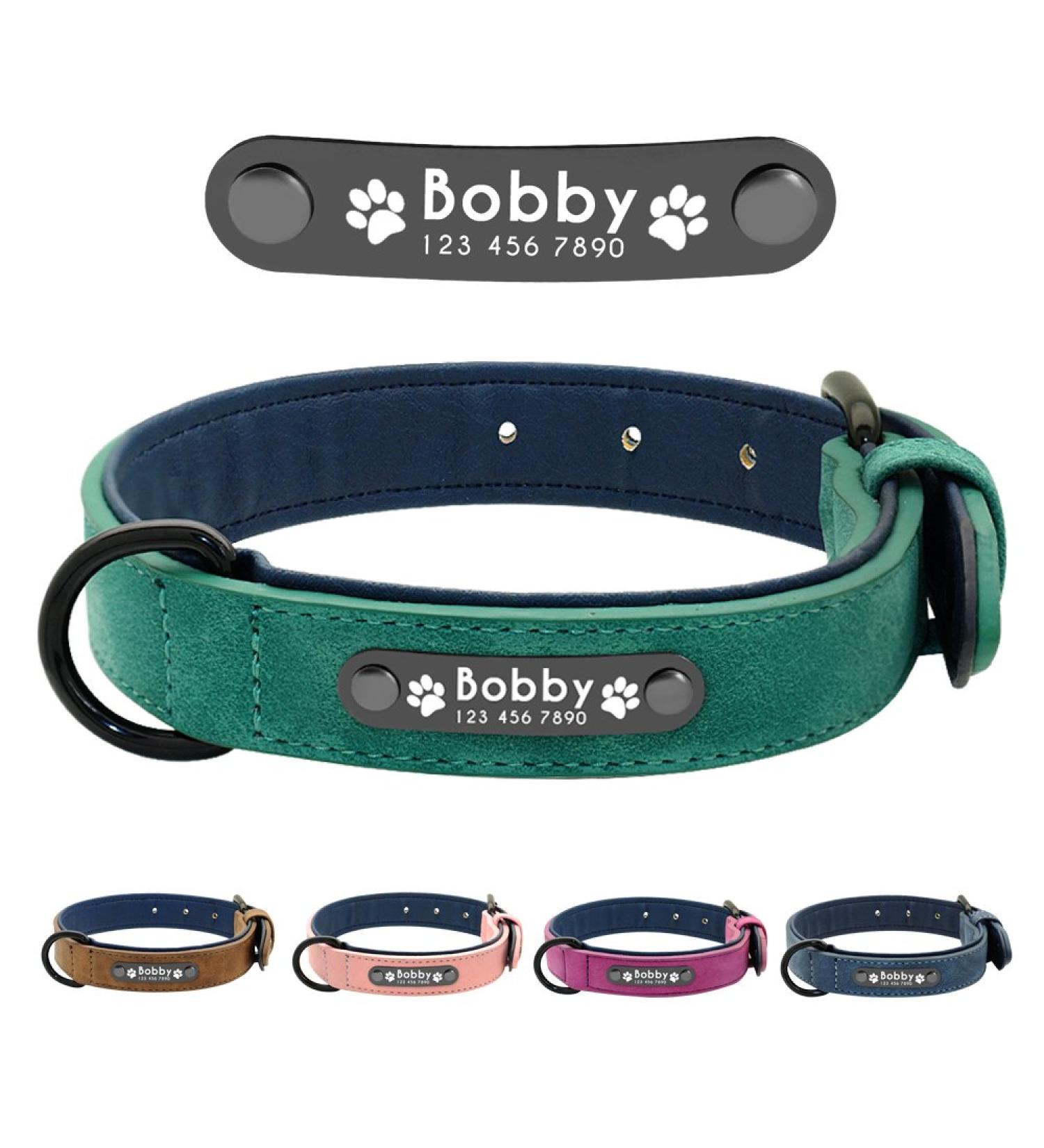 Personalized Didog Soft Padded Leather Dog Collar with Engraved Name Tag - Green 33-40 cm for Small & Medium Dogs - Buy Online on GoSupps.com