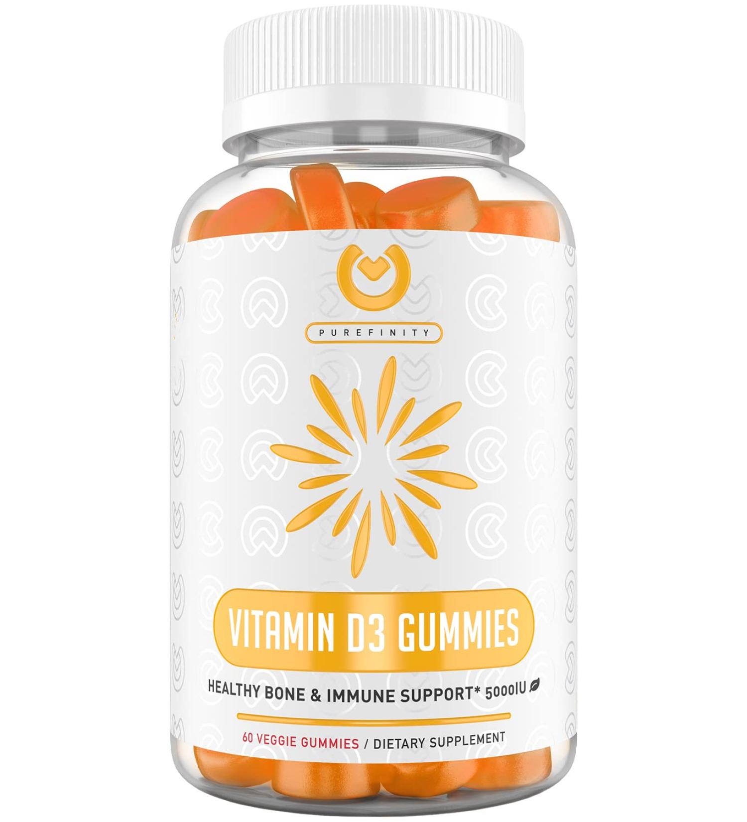 PUREFINITY Vitamin D3 5000iu Mango Gummies - Bone Health & Immune Support Supplement for Adults, Teens & Kids - Buy Online on GoSupps.com