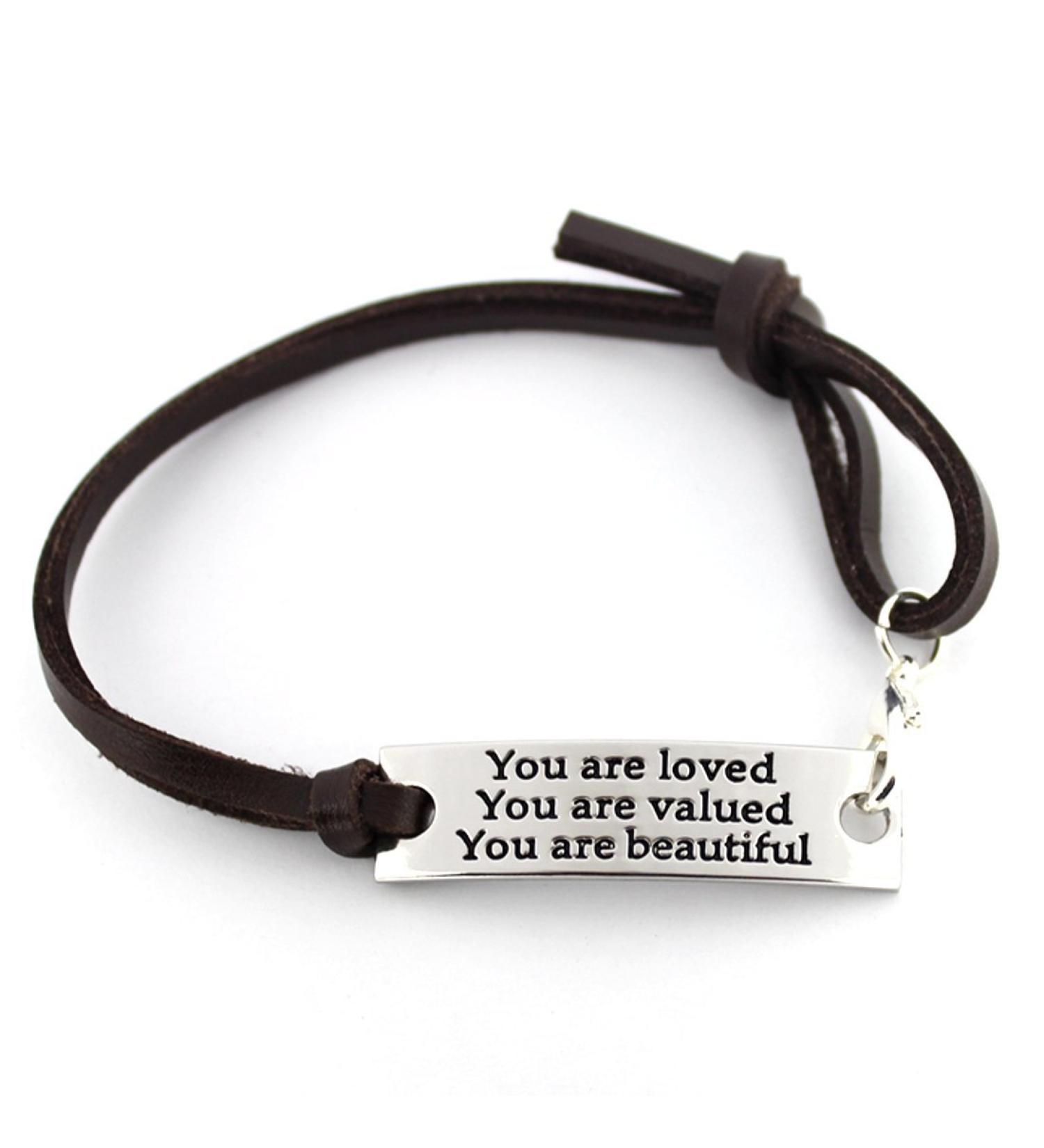 You Are Loved, Valued, Beautiful - Leather Inspirational Bracelet for Women - Perfect Gift for Mother, Daughter, Teens - Christmas/Birthday Present - Buy Online on GoSupps.com