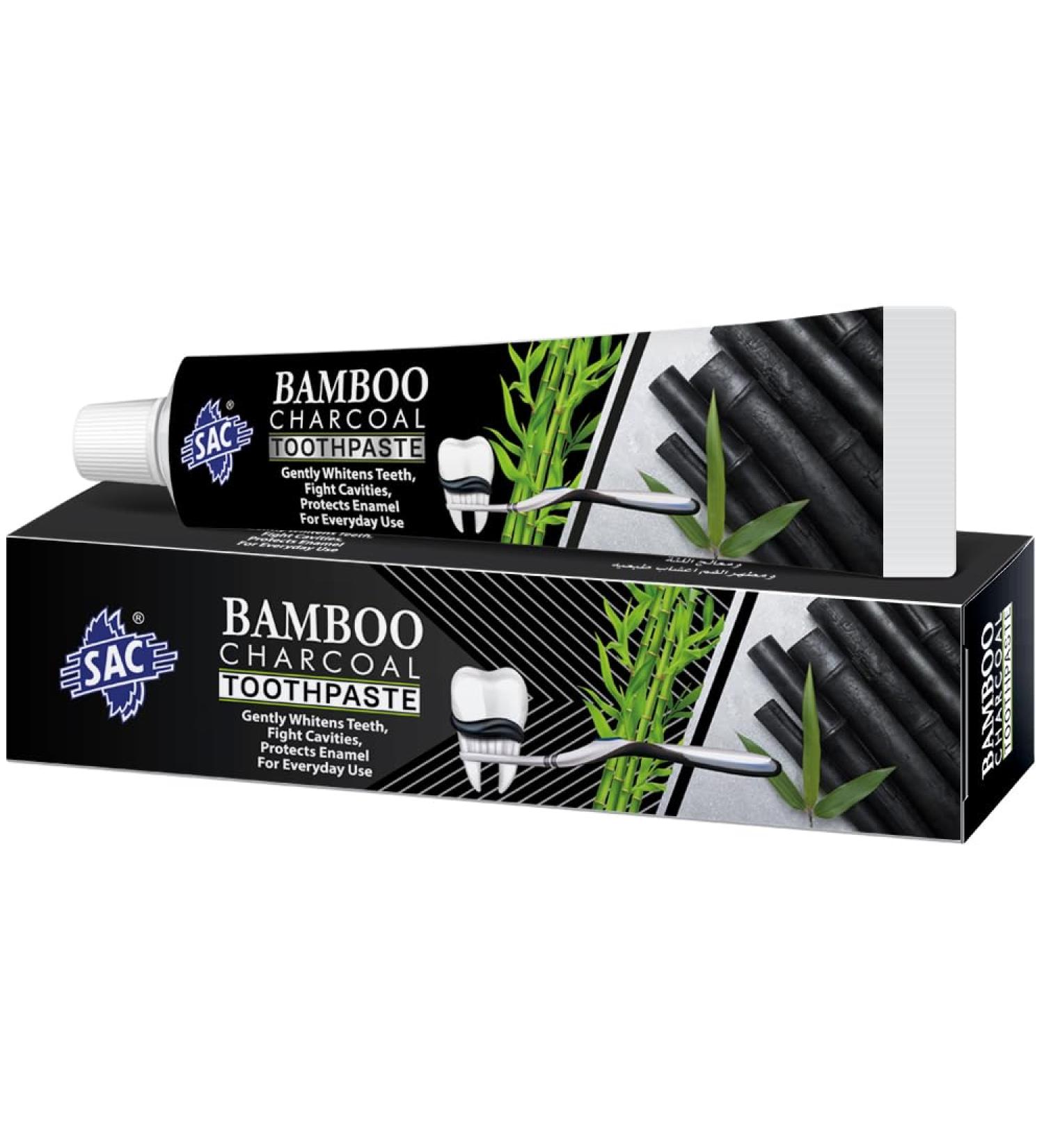 SAC Organic Bamboo Charcoal Toothpaste | 100% Natural Teeth Whitening | Fluoride-Free Formula | Organic and Ayurvedic | 125gm