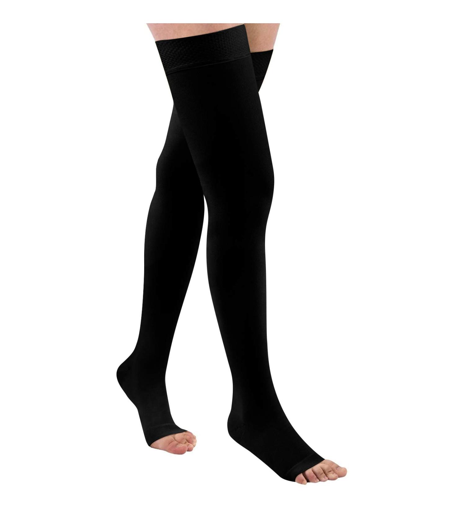 Evolyline Medical Compression Stockings for Men & Women | 20-30 mmHg Thigh Support Socks with Silicone Band | Ideal for Air Travel & Varicose Veins | Black M - Buy Online on GoSupps.com