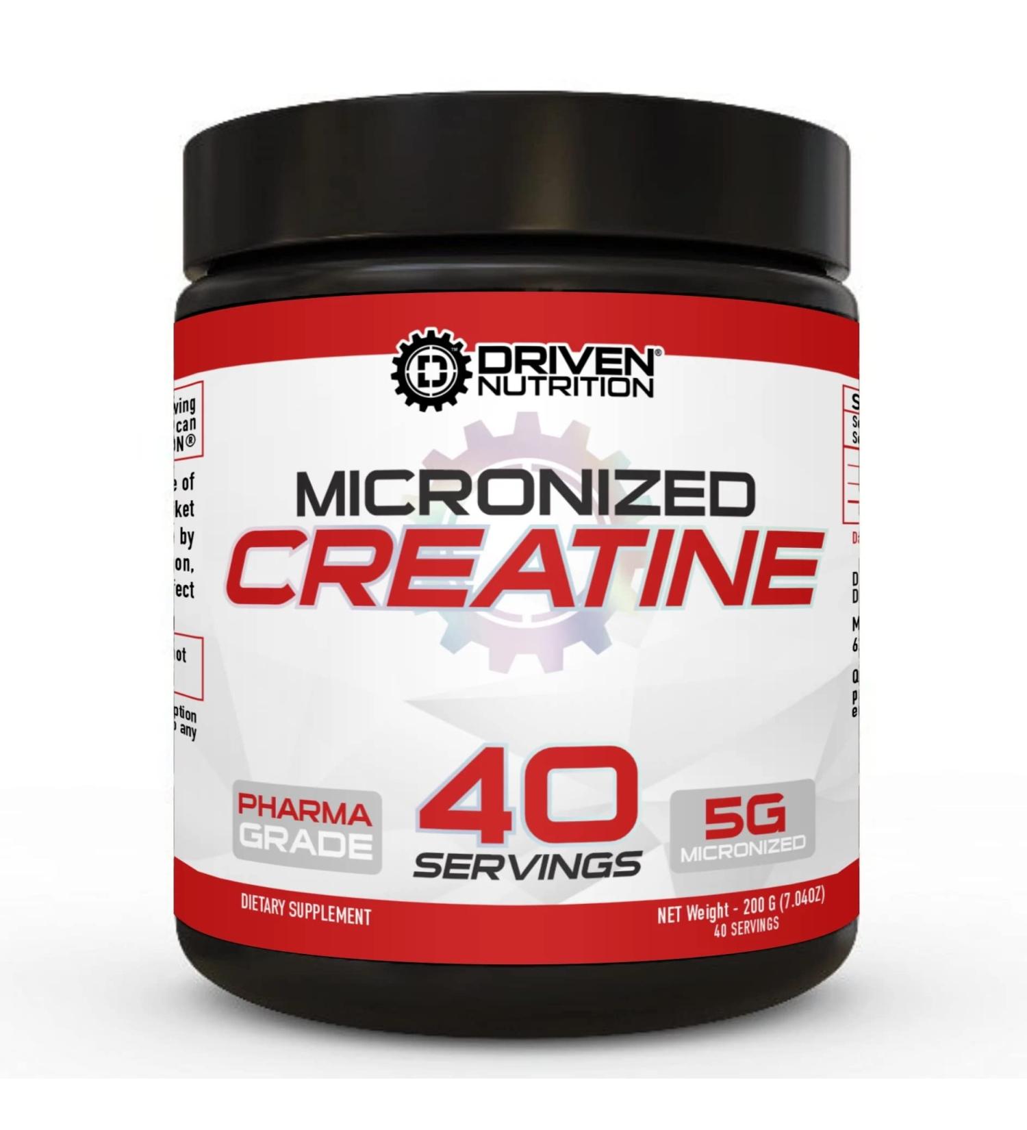 Driven Nutrition Creatine 200g - Unflavored Micronized Powder for Enhanced Strength Endurance & Cognitive Performance - 5g Serving to Reduce Fatigue - International Shipping Available - Buy Online on GoSupps.com