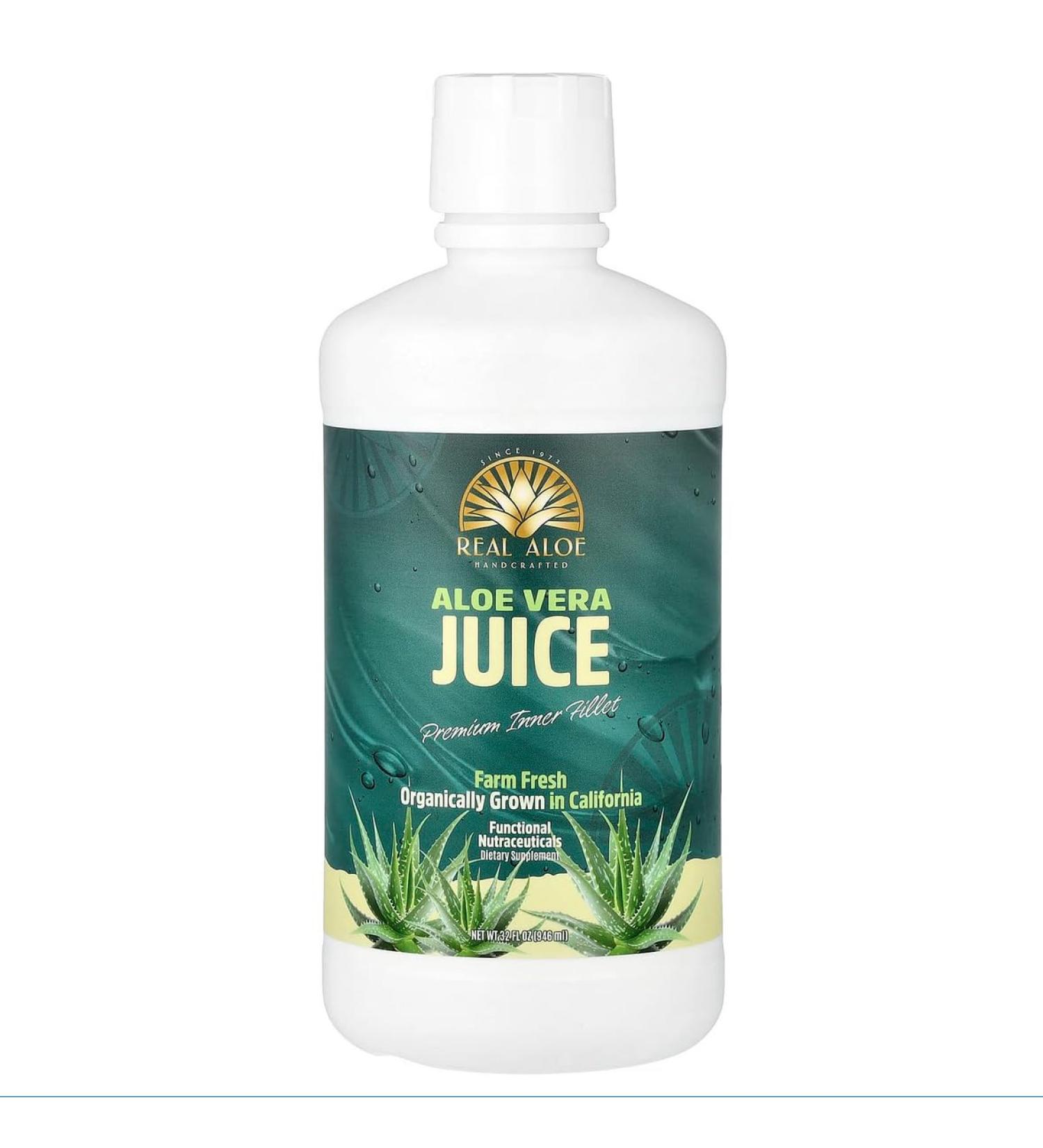 Real Aloe Aloe Vera Juice (32 fl oz) | Handcrafted from Certified Organic California-Grown Inner Leaf Gel | Aloin-Free Digestive & Gut Support | Made in USA 32 Fl Oz (Pack of 1)