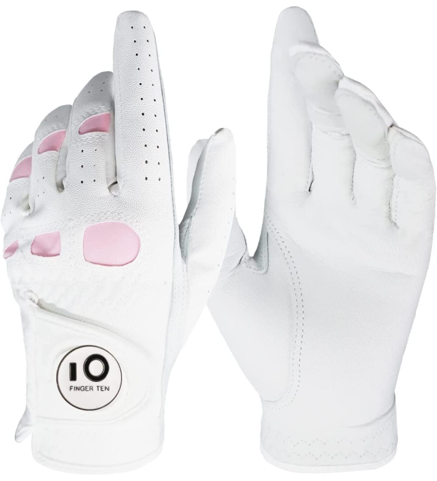 Finger ten golf gloves women left right golf glove with ball marker golf glove worth 1 2 pieces cabretta leather handle left right hand soft comfort fit size s m l xl 1 piece white m left