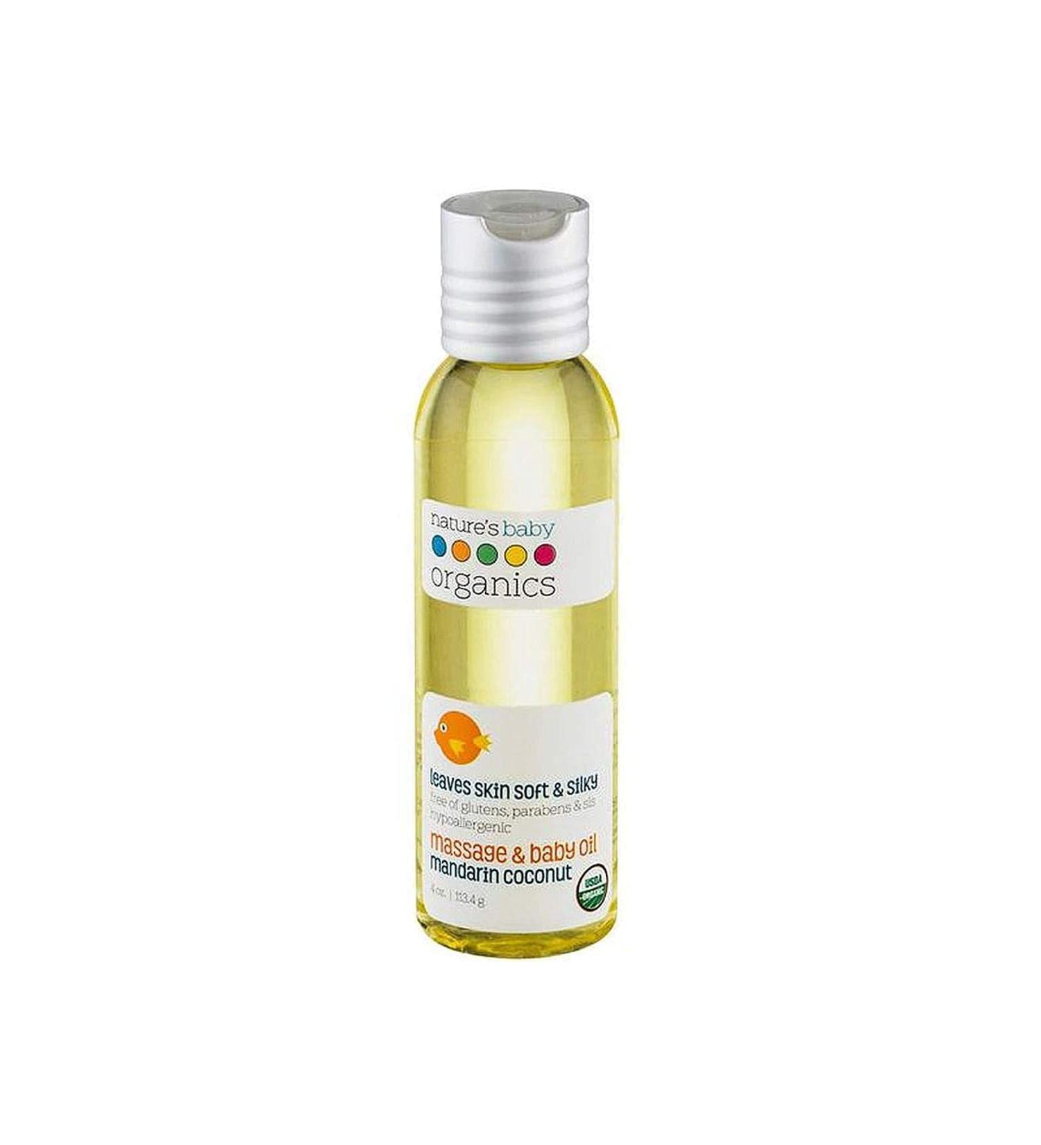 Nature's Baby Organics Soothing Baby Oil - Non-Greasy Massage Oil for Newborns & Kids - Sunflower & Olive Oil Blend - Mandarin Coconut Scent - 4 oz - Buy Online on GoSupps.com