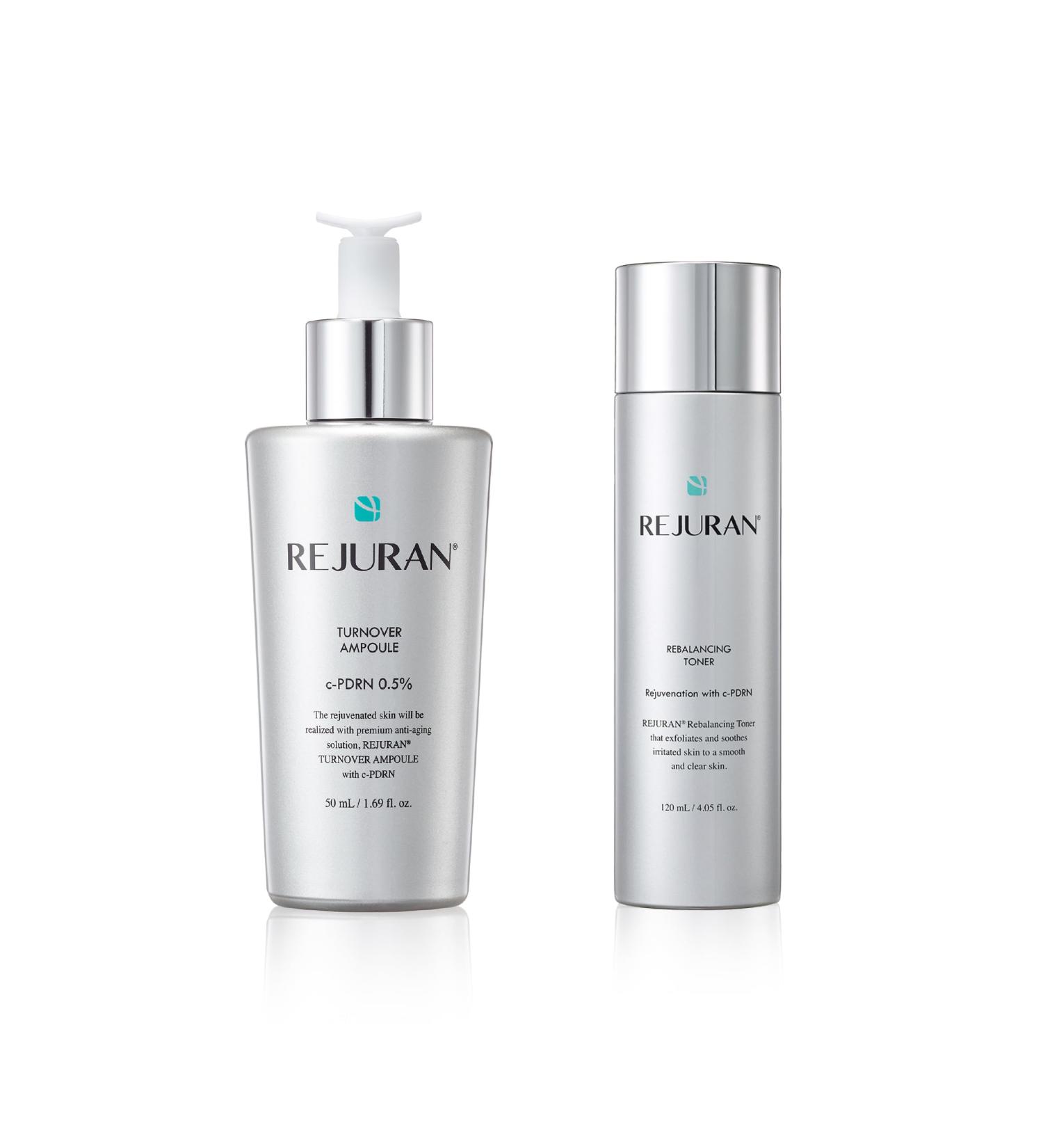 REJURAN Skincare Duo with c-PDRN Turnover Ampoule (1.69 fl oz) & Rebalancing Toner for Firming Hydration Pore Care & Radiant Glass Skin Korean Anti-Aging Serum & Toner Set - Buy Online on GoSupps.com