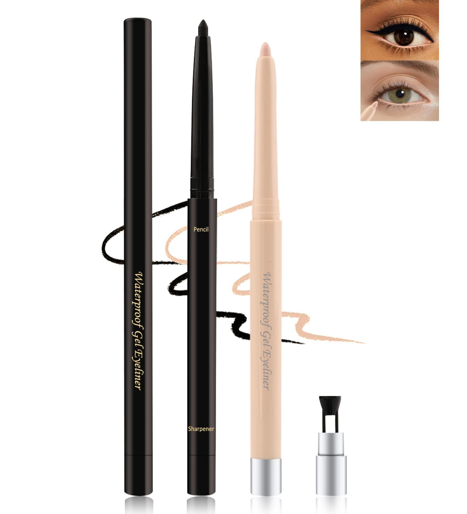 Black+Nude Waterline Eyeliner Pencil Cream Gel Eye Liner Pencils for Older Women Waterproof Smudge-Proof Long Wear Retractable Eyeliner Pen with Sharpener Water Line Eyeliner for Sensitive Eyes-2Pcs 01# Black+n003 - Buy Online on GoSupps.com