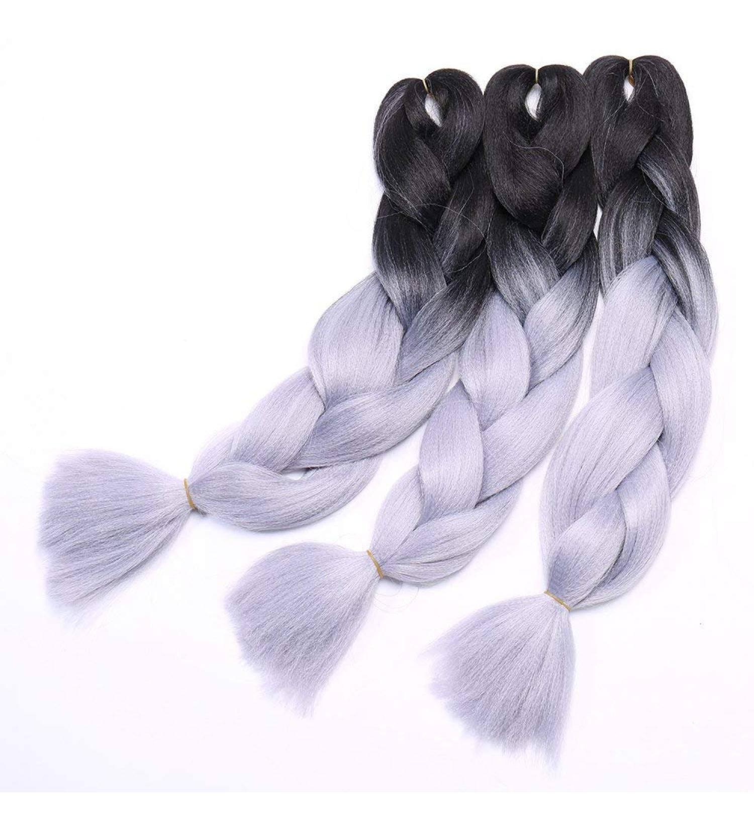 24 Ombre Braids Extensions - Synthetic Crochet Hair 3pcs 300g Bundle 60cm #28 Silver Gray/Black - Elailite - Buy Online on GoSupps.com