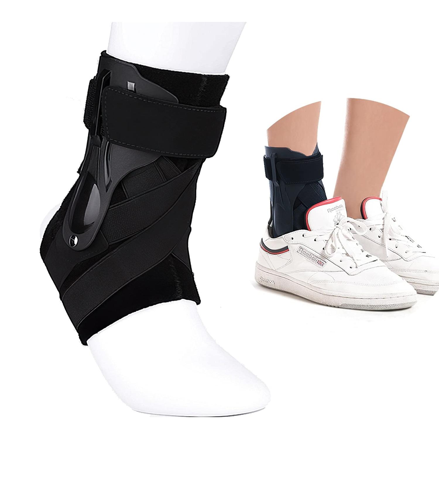 Ankle Support Brace with Side Stabilizers and Cross Auxiliary Fixing Belt Strength Protection for Sports Injury Recovery Ankle Sprain Arthritis Strain Fatigue Foot Pain Relief 1 Piece (XL) Black XL - Buy Online on GoSupps.com