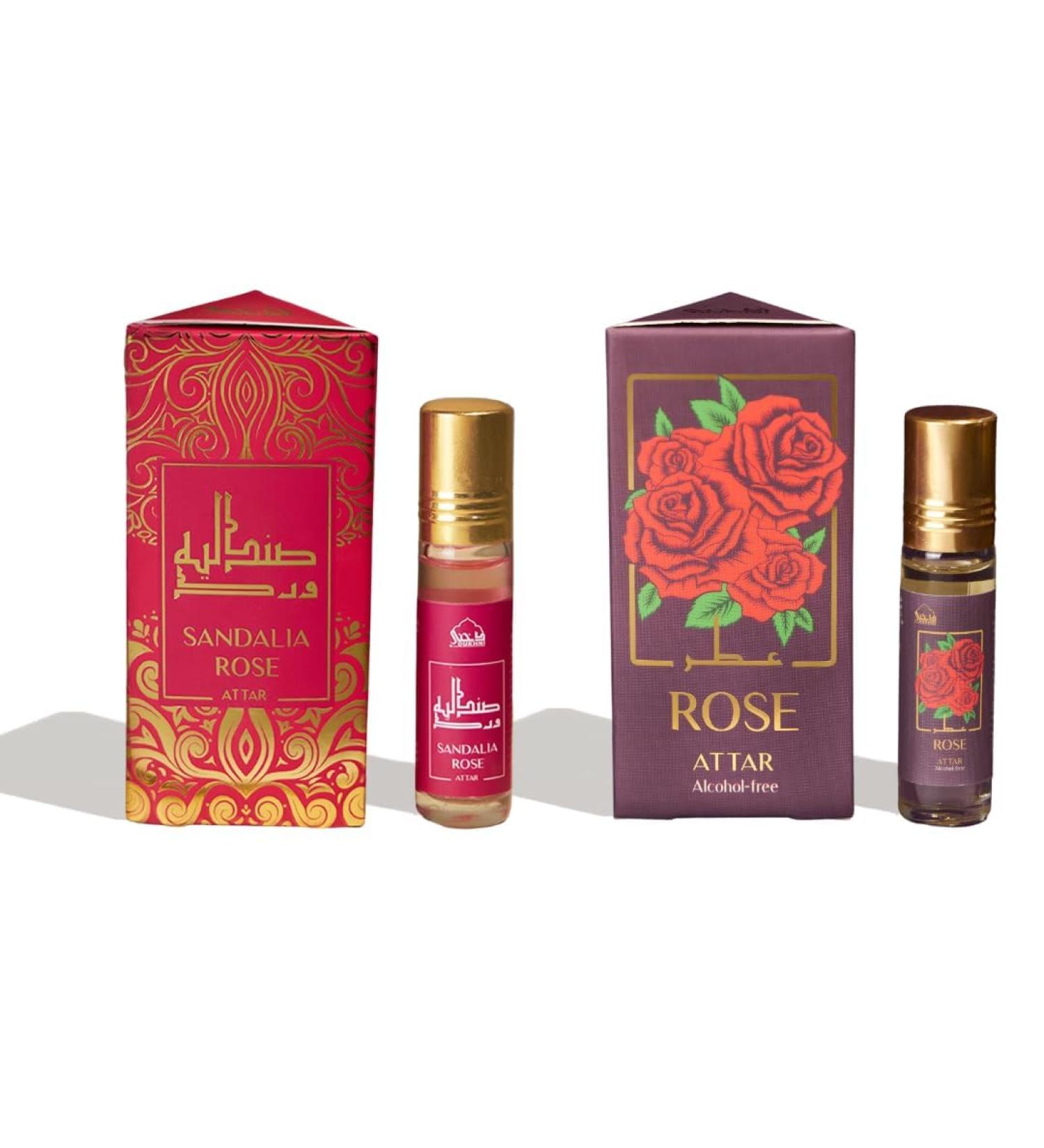 Sandalia Rose & Rose Attar Oil by | Long Lasting Arabic Perfume Oils for Men and Women | Rose Attar Chandan Itra Original | 100% Pure 2 x 6ml Ittar Roll On Perfume Non alcoholic itra for puja - Buy Online on GoSupps.com