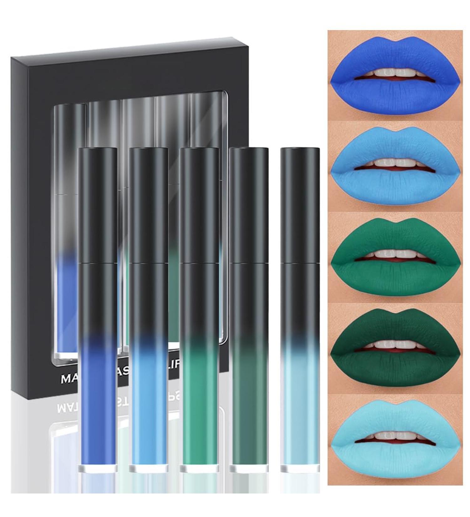 AMY'S DIARY Matte Plum Liquid Lipstick Set - 5 Pcs 24-Hour Waterproof Lip Stain for Women | Deep Blue Green Plum Shades - Buy Online on GoSupps.com