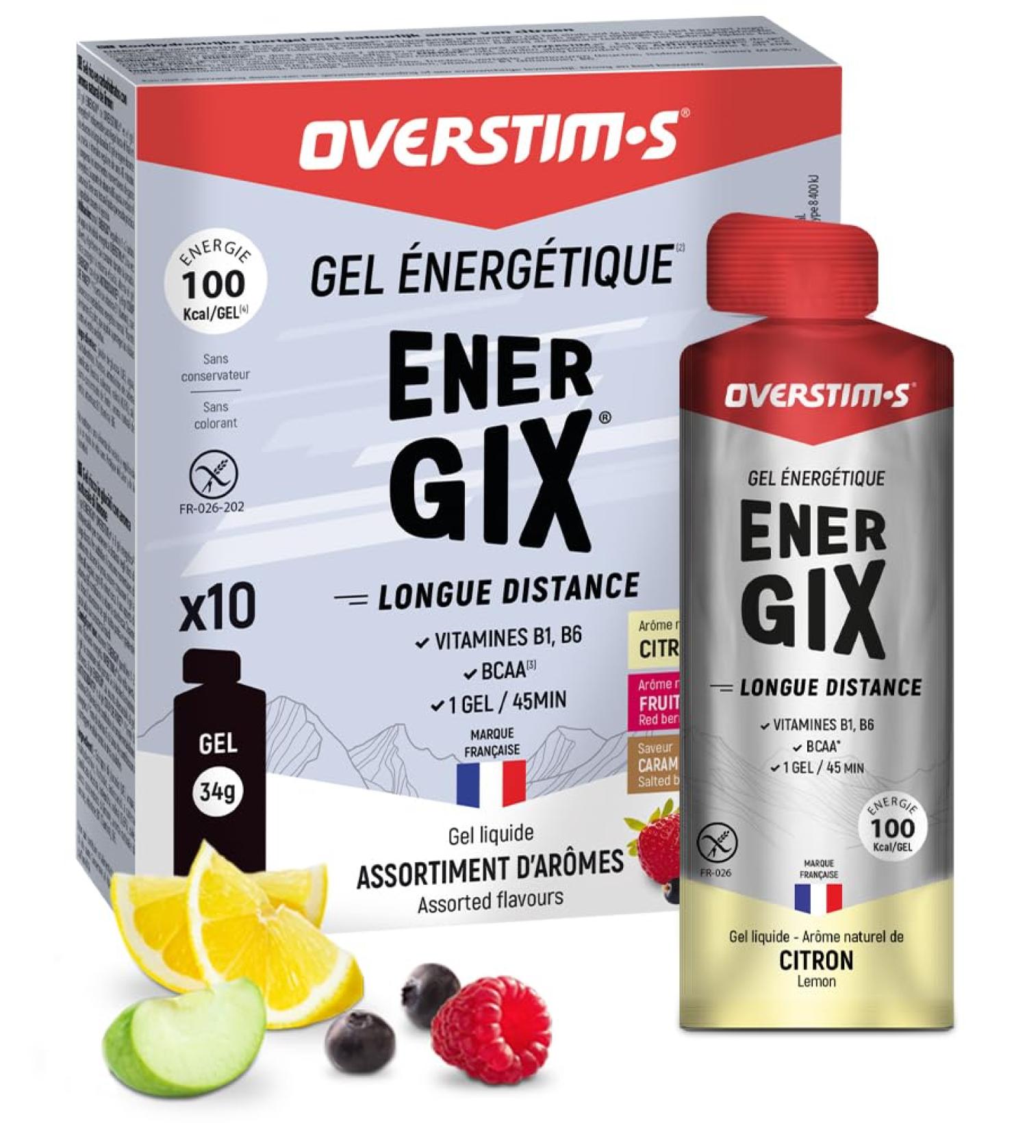 Overstim.s - Energix Gel (10 sachets) - Energy gel for sports (cycling running etc.) - Long-lasting energy (Glucose + Fructose + Maltodextrins) - BCAA - 100 kcal/gel - Red Fruit Flavor - Buy Online on GoSupps.com