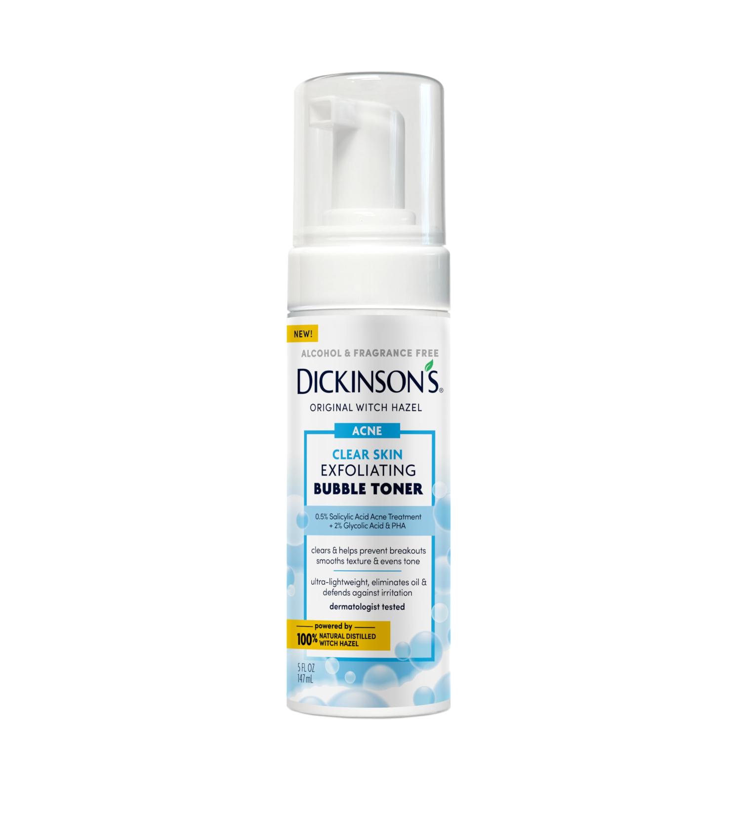 Dickinson s Witch Hazel Exfoliating Bubble Toner with 0.5% Salicylic Acid Glycolic Acid & Niacinamide | Clears Pores Smooths Texture Brightens Skin | Alcohol-Free Fragrance-Free | 5 Fl Oz - Buy Online on GoSupps.com