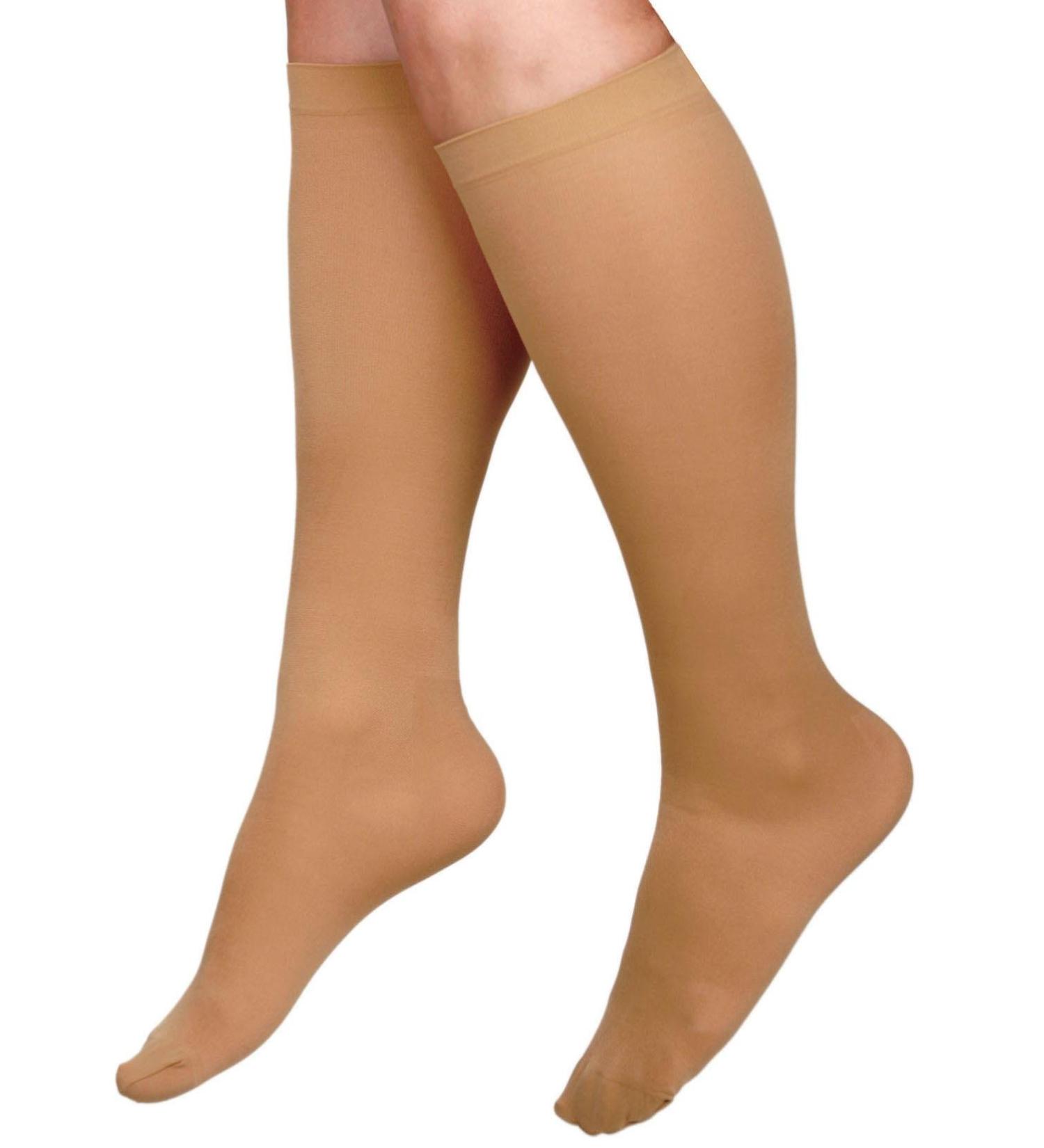 Medline CURAD Knee High Compression Hosiery 30-40 mmHg Tan Size C (L) Ideal for Varicose Veins & Edema Relief