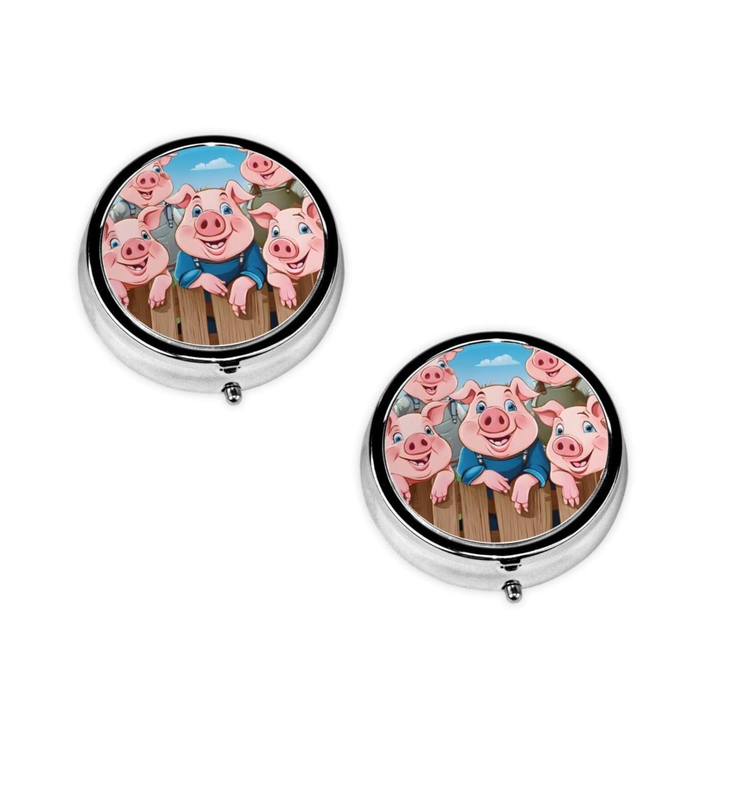 Funny Cute Pig Pattern Round Pill Box - 3 Compartment Travel Medicine Organizer | Portable Pocket Purse for Vitamins & Tablets - Buy Online on GoSupps.com