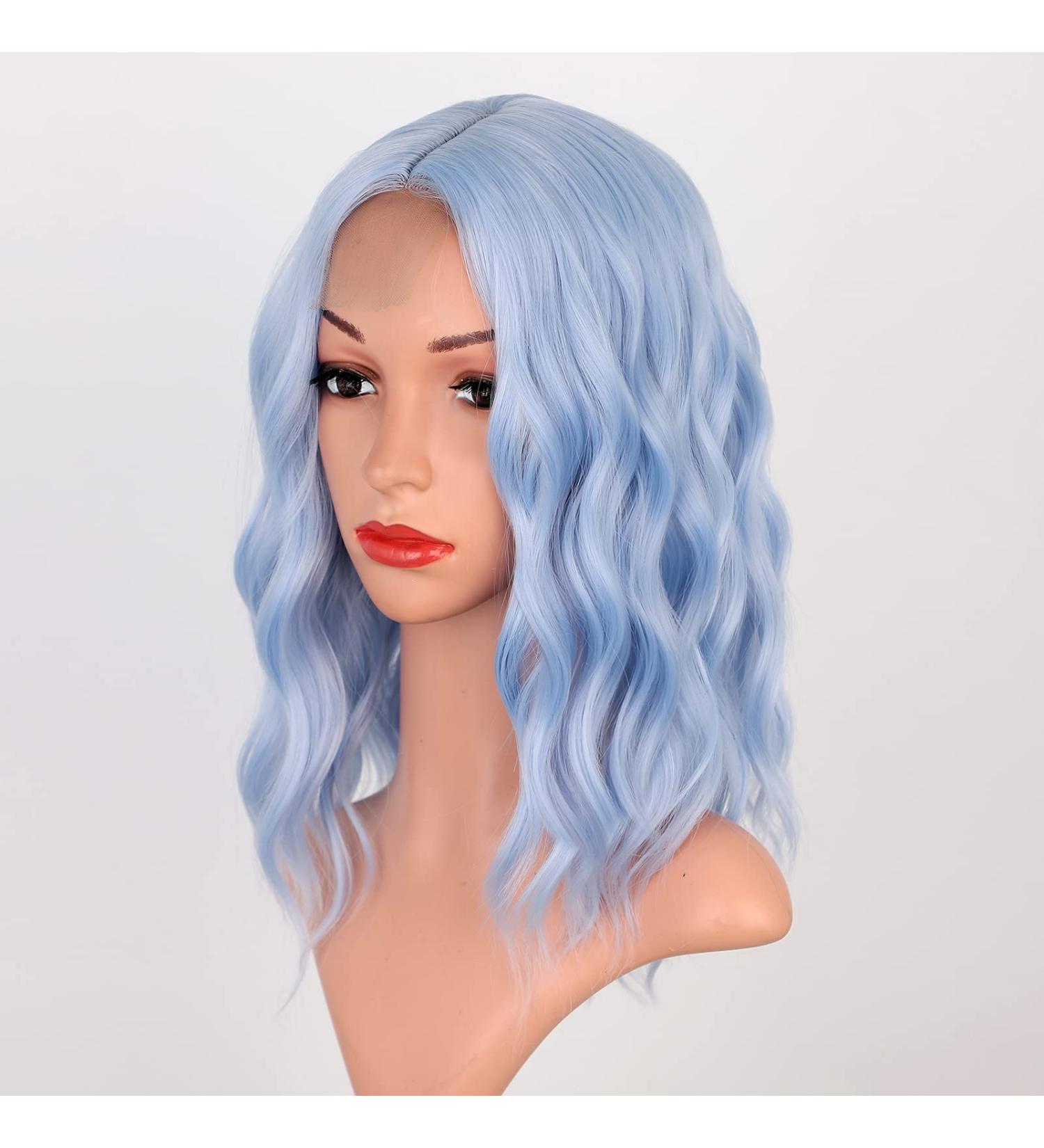 Glorious Light Blue Wavy Wig for Women - Middle Part Bob Style | Synthetic Short Blue Curly Wig for Cosplay and Parties - Buy Online on GoSupps.com