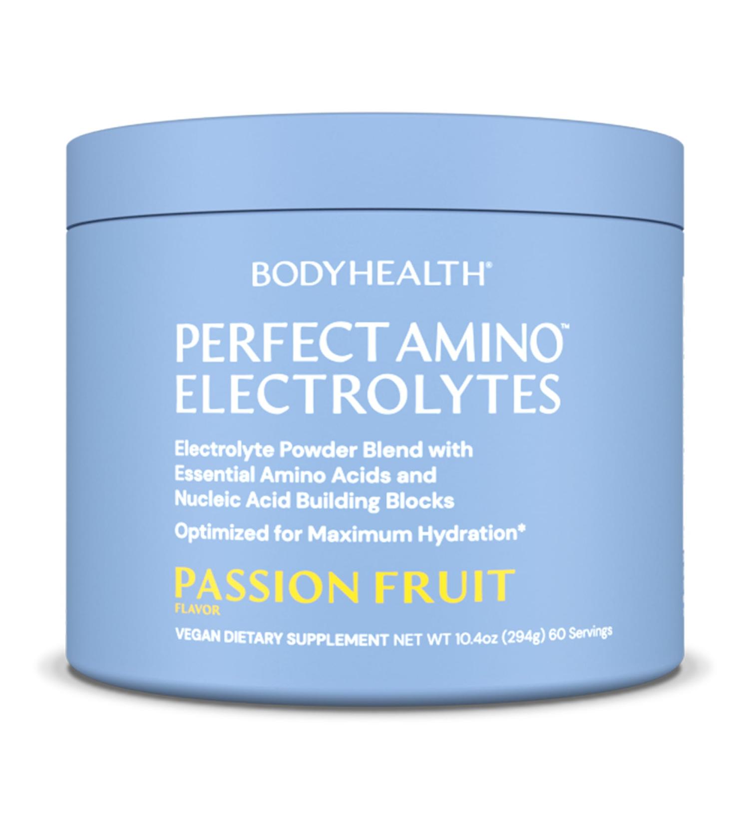 BodyHealth PerfectAmino Electrolytes Powder | Sugar Free Electrolyte Drink Mix | Keto & Non-GMO | Passion Fruit Flavor | 60 Servings - Buy Online on GoSupps.com