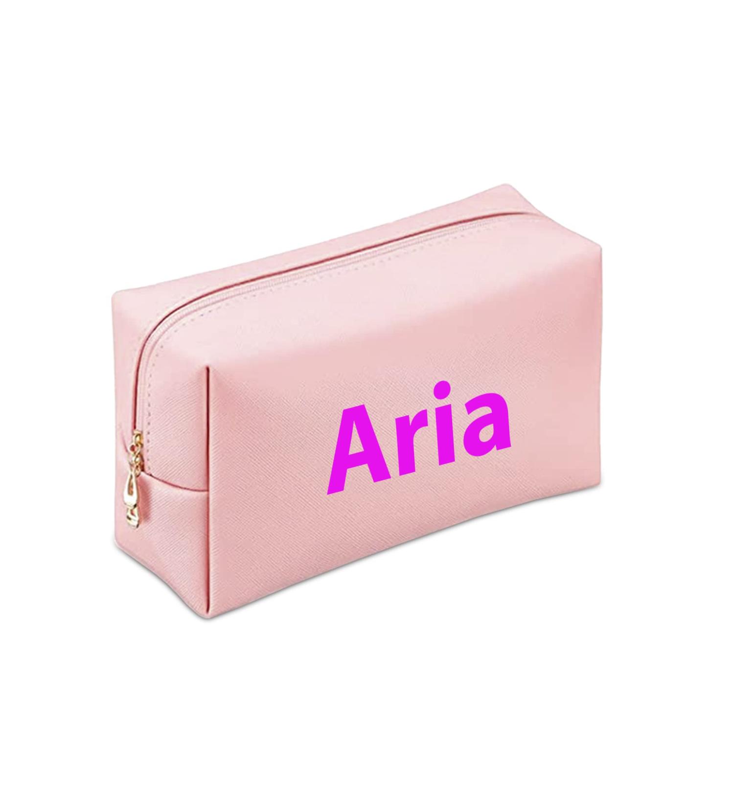 Personalized PU Leather Makeup Bag | Custom Gift for Women | Waterproof Toiletry Pouch for Mom | Pink Cosmetic Travel Bag - Buy Online on GoSupps.com