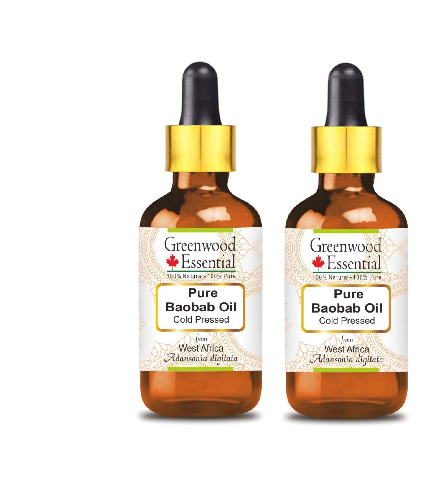 Greenwood Essential Natural Baobab Oil 100ml (Pack of 2) - Cold Pressed Therapeutic Quality With Glass Dripper - Pure Adansonia Digitata Oil for Skincare - Buy Online on GoSupps.com