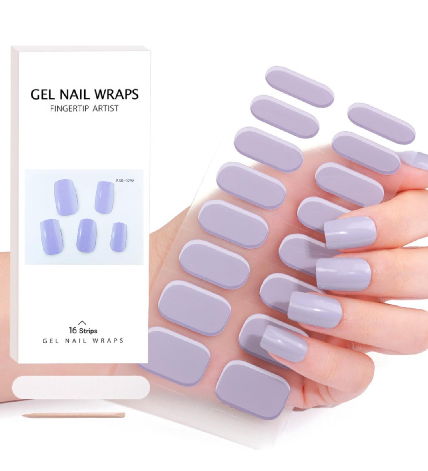 Lilac Gel Nail Strips - 16PCS Self Adhesive Wraps with File & Stick - UV/LED Lamp Required - Buy Online on GoSupps.com