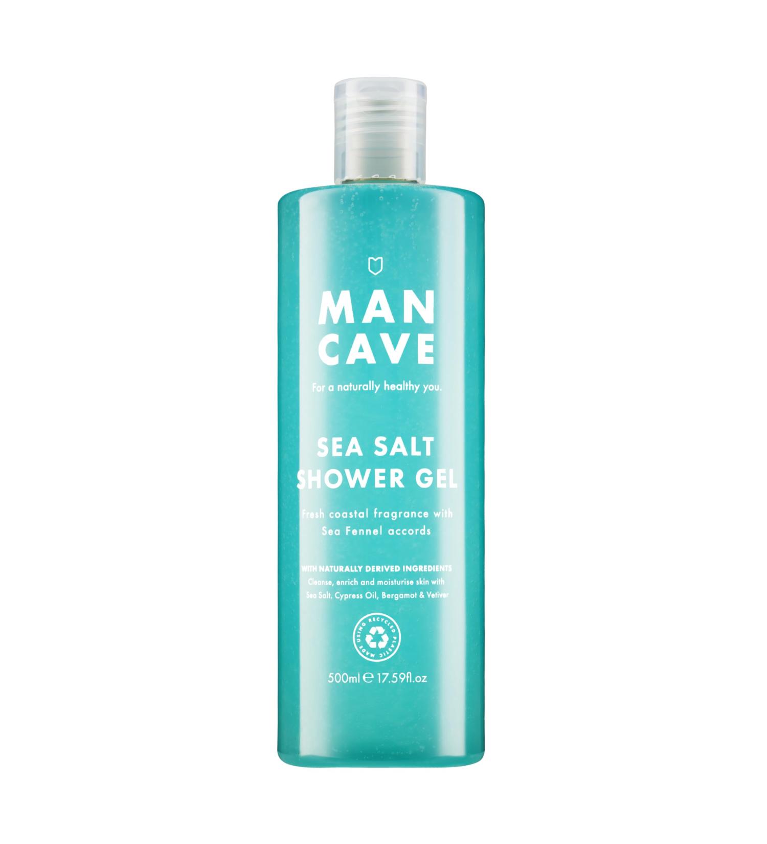 ManCave Sea Salt Shower Gel for Men - 500ml, Coastal Aroma, Natural Formula, Vegan, Sulphate & Paraben Free - Buy Online on GoSupps.com