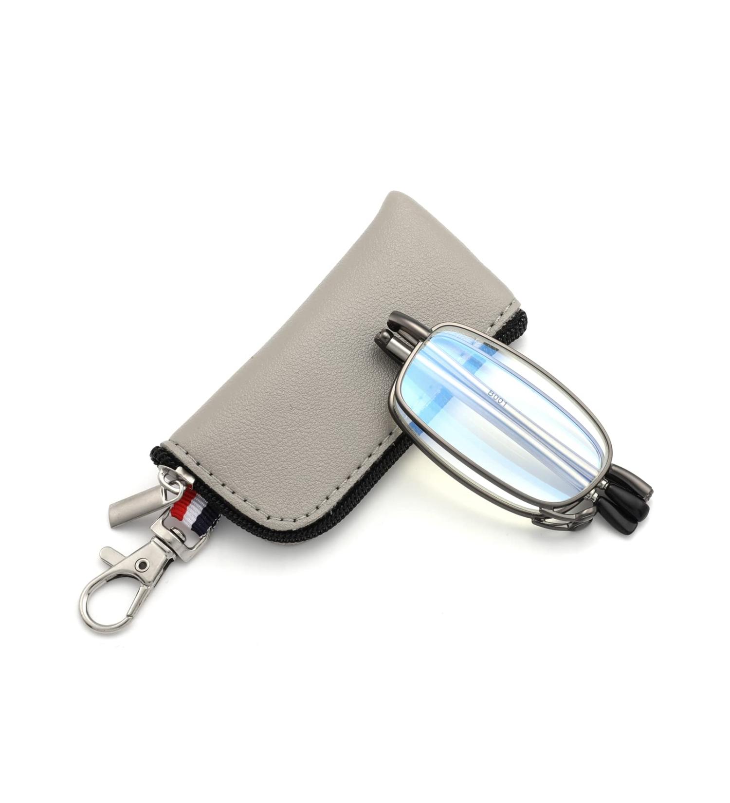 Buy Foldable Mini Metal Blue Light Filter Reading Glasses - Lightweight Anti-Blue Computer Glasses for Men & Women - Includes Gray Case - 2.5x Magnification - Buy Online on GoSupps.com