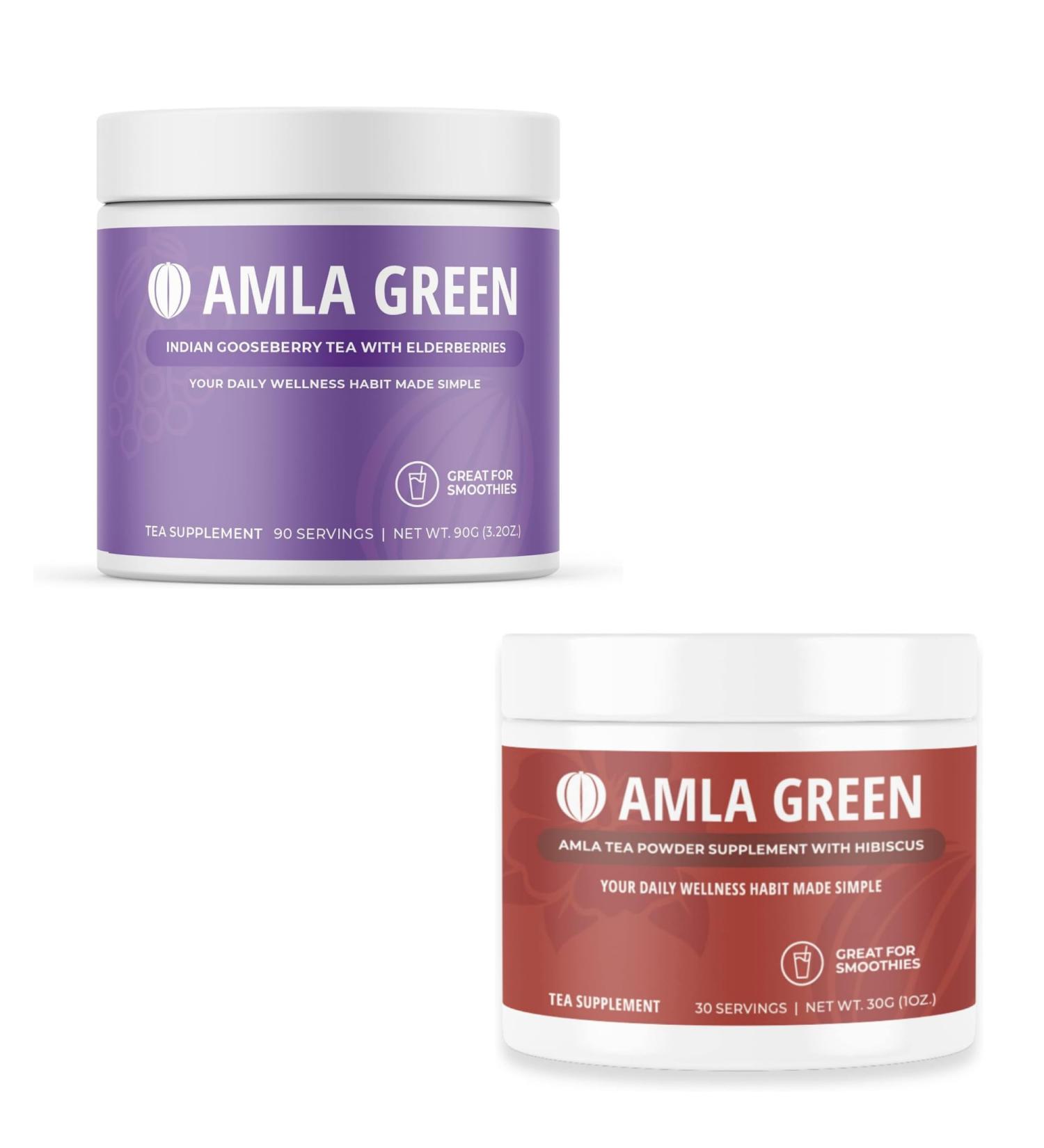 Amla Powder & Green Tea Superfood Supplement Antioxidant Support Made with Elderberries (90 Servings) & Hibiscus (30 Servings) Organic Vegan - Buy Online on GoSupps.com