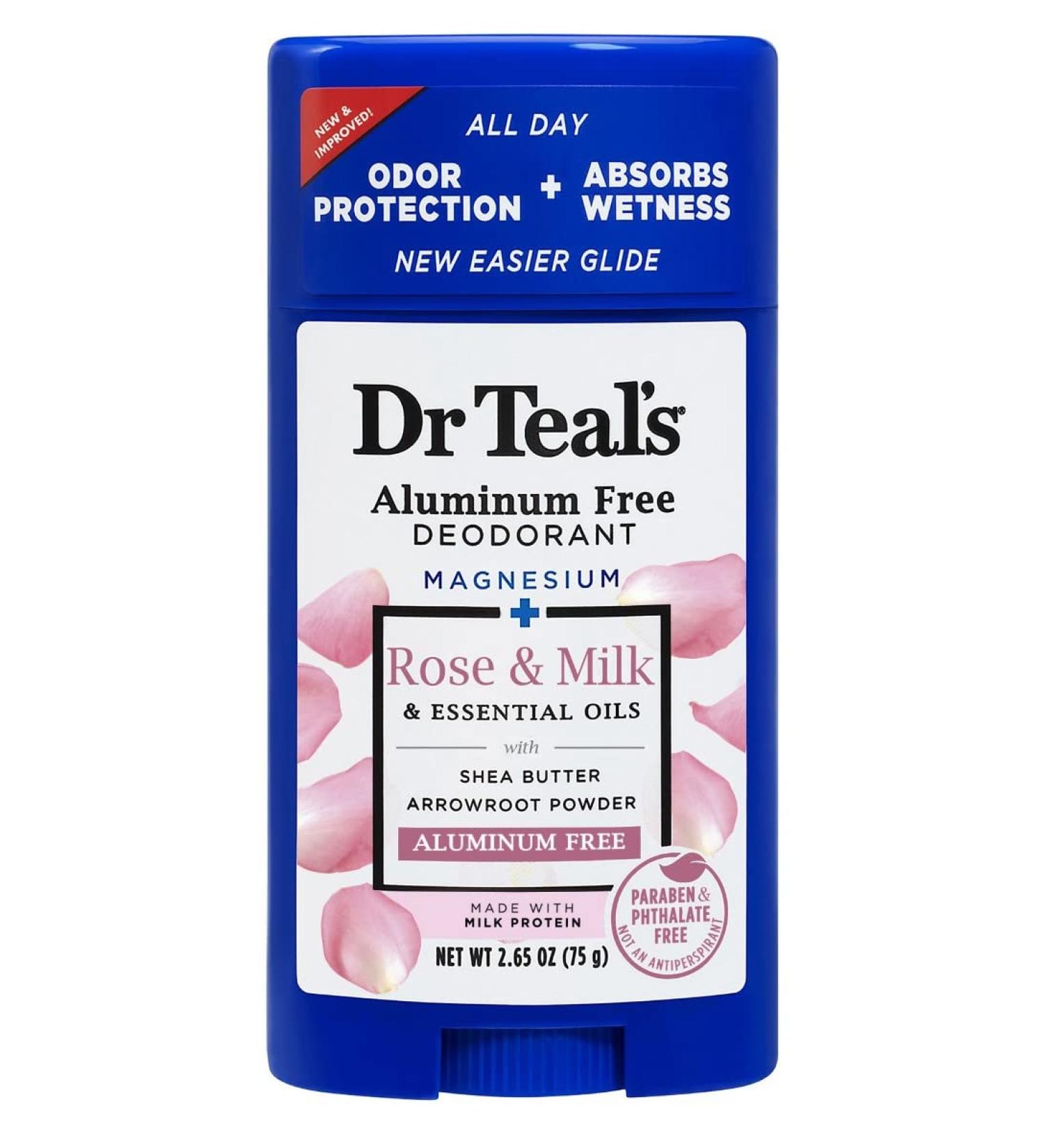 Dr. Teal's Deodorant Rose & Milk 2.65 Ounce Aluminum-Free (Pack of 2)