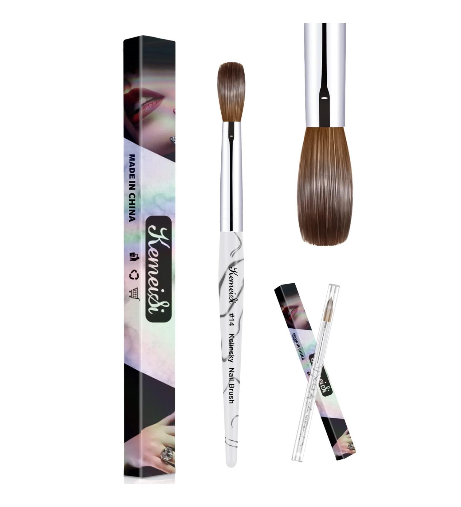 Acrylic Nail Brush Size 14 - KEMEISI 100% Pure Kolinsky | Professional Oval Nail Art Tool with Marble Handle | Ideal for DIY Home Salon & Manicure - Buy Online on GoSupps.com