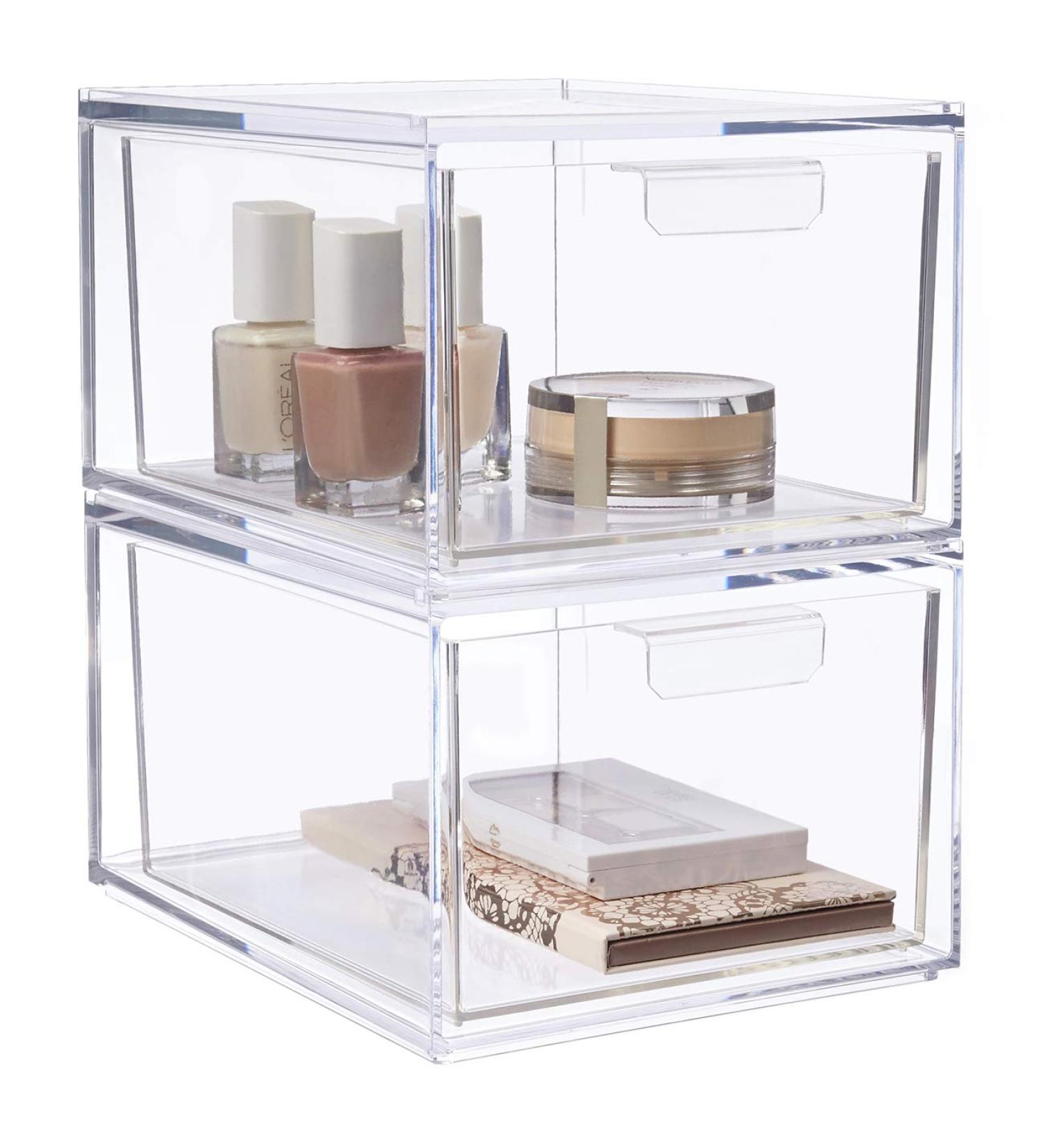 STORi Audrey Stackable Clear Plastic Organizer Drawers 2-Piece Set - 4.5 Tall | Organize Cosmetics and Beauty Supplies | Made in USA - Buy Online on GoSupps.com