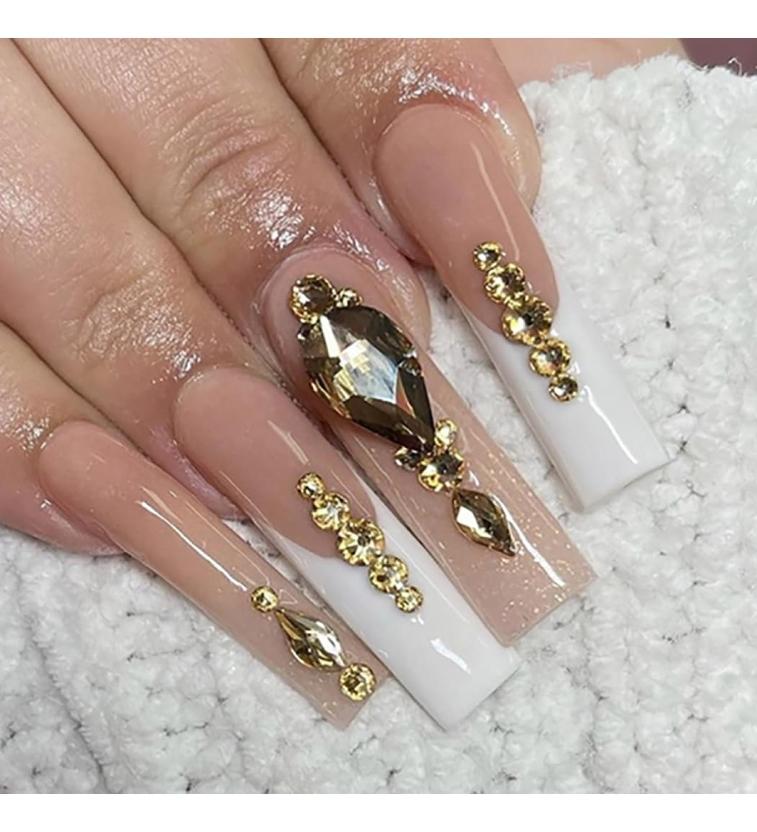 Brishow Ballerina Long False Nails - 24 Crystal Press-On Acrylic Nails for Women & Girls | International Shipping Available - Buy Online on GoSupps.com