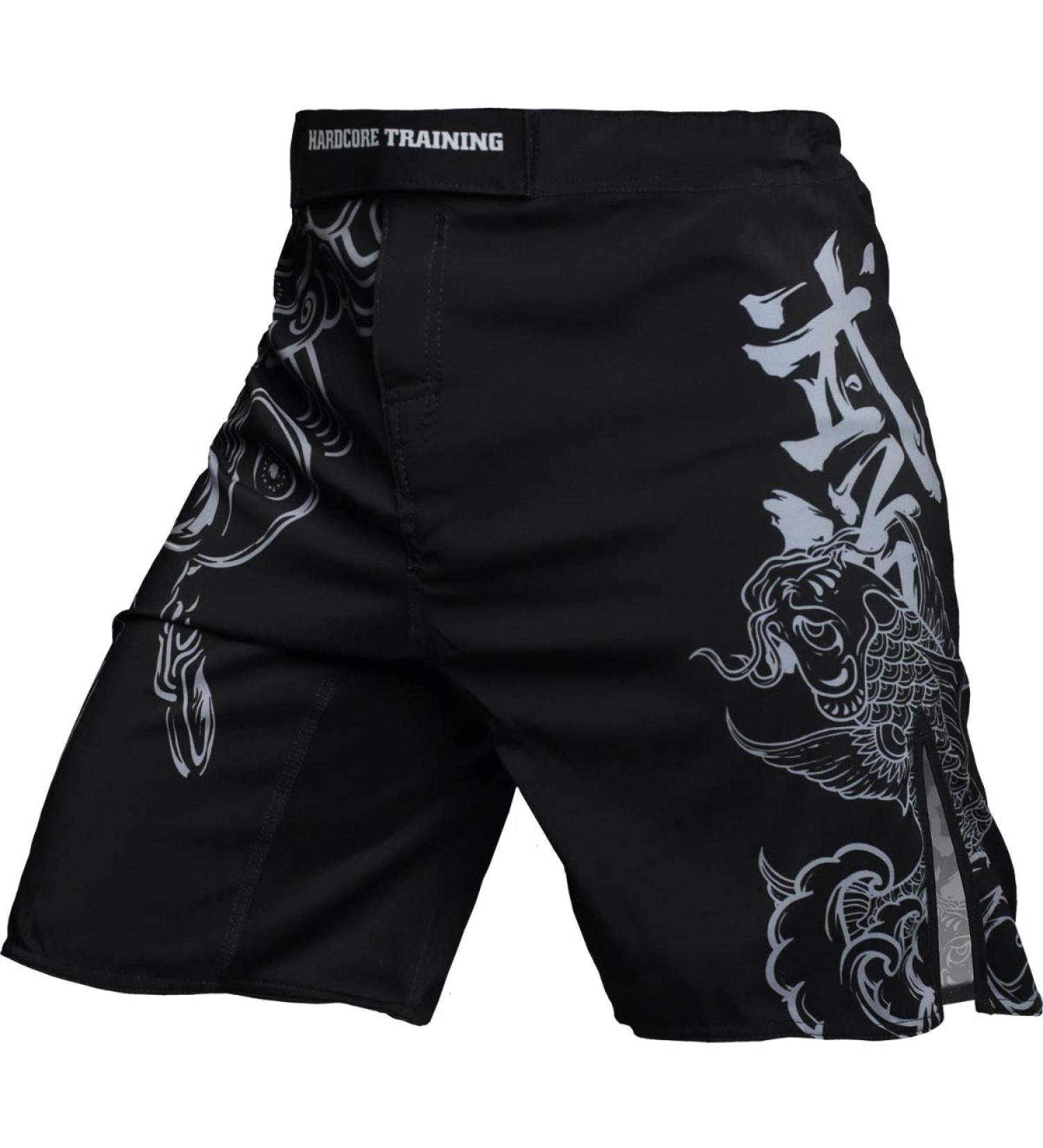 Hardcore Training Koi Men's Fight Shorts | Boxing MMA BJJ Grappling Fitness | No Gi Kickboxing | Black/White - Large - Buy Online on GoSupps.com