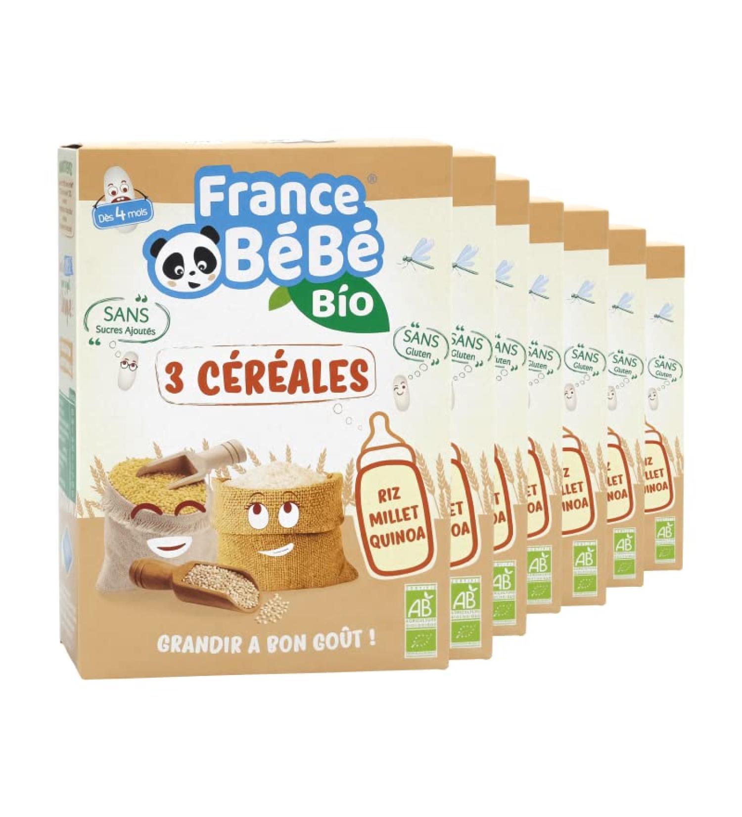 FRANCE BéBé BIO - 3 Organic cereals for babies from 4 months - Pack 7 x 200 g