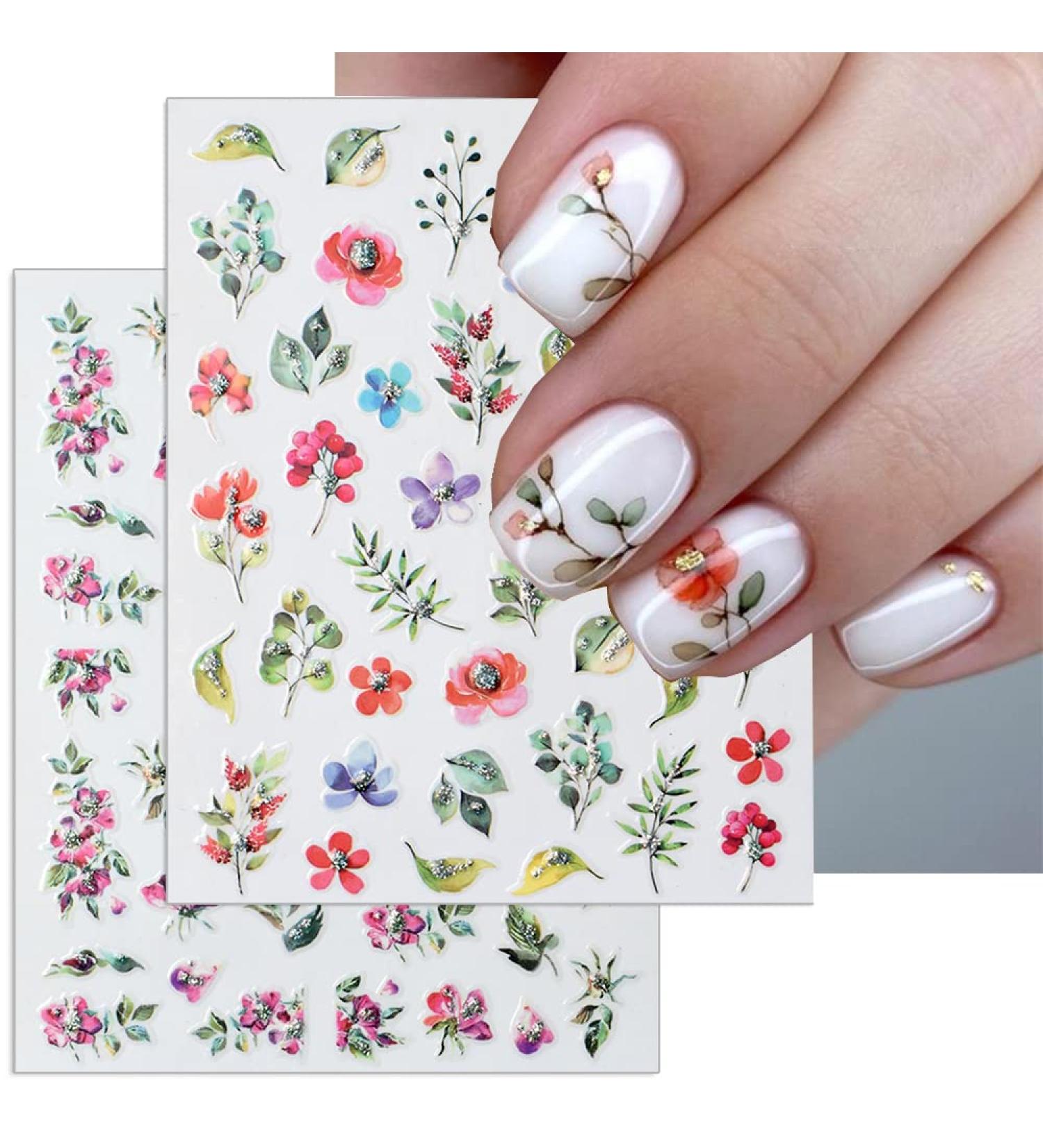 Watercolor Spring Nail Art Stickers - Pink Purple Floral Design for Acrylic Nails | DIY Nail Decorations for Women - Buy Online on GoSupps.com