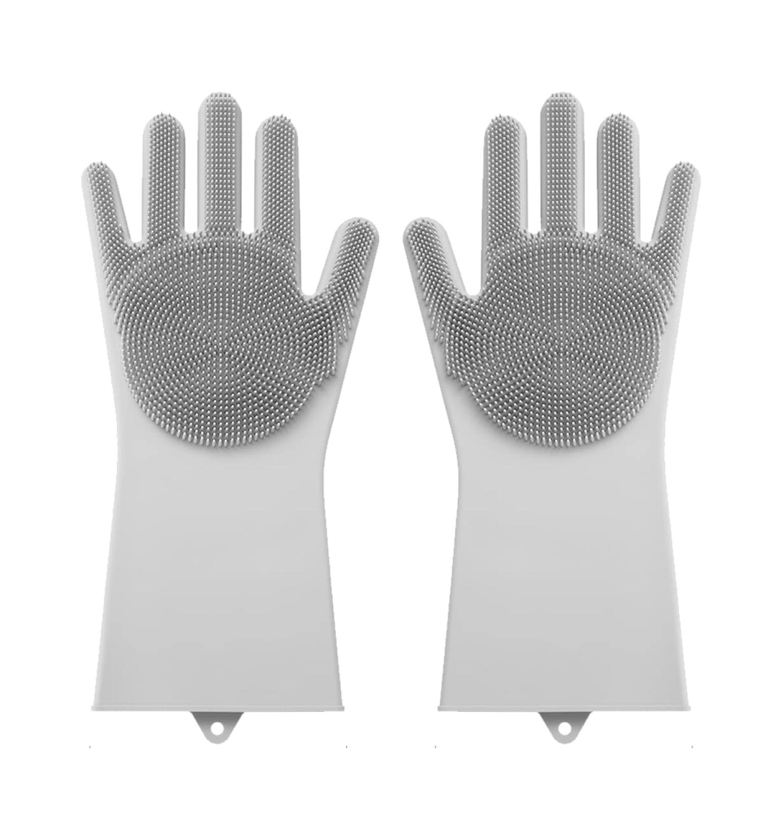 Silicone Dishwashing Gloves Reusable Washing Household Gloves Thicken Cleaning Brush Scrubber Gloves for Laundry Gray - Buy Online on GoSupps.com