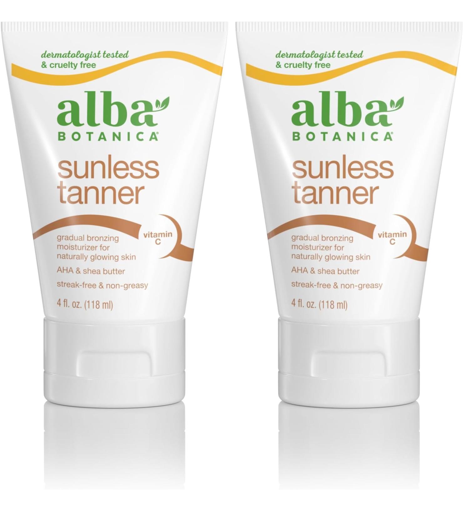 Alba Botanica Sunless Tanner Self-Tanning Lotion for Face and Body Golden Tanning without the Sun Non-Streaking and Natural Looking Self-Tanner 4 oz. Tube (Pack of 2) - Buy Online on GoSupps.com