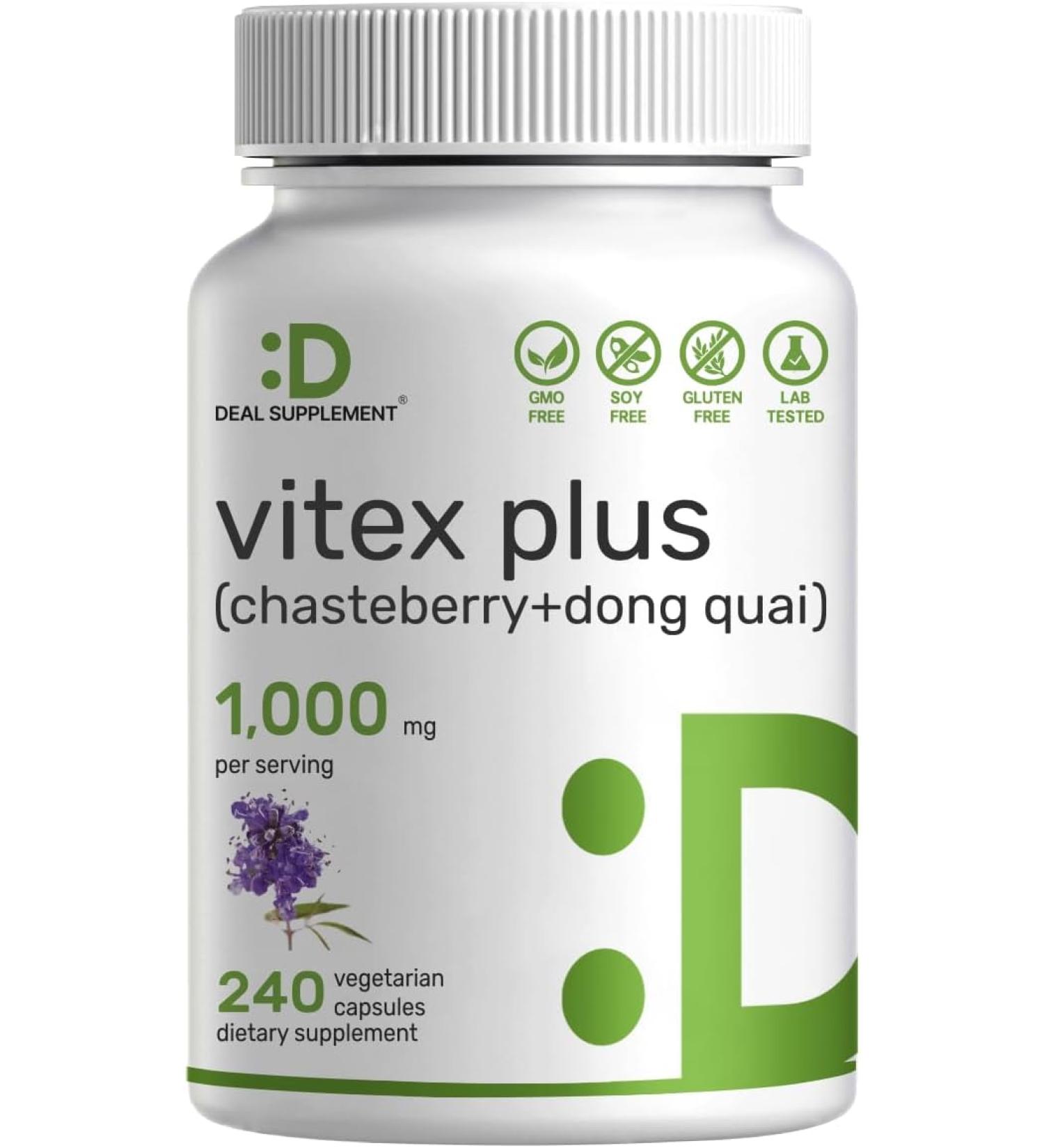 Vitex Supplement for Women - Vitex Chasteberry Supplement 1000mg Plus Dong Quai Capsules 200 Counts - Supports Hormone Balance for Women Fertility PMS Symptoms & Menopause - Buy Online on GoSupps.com