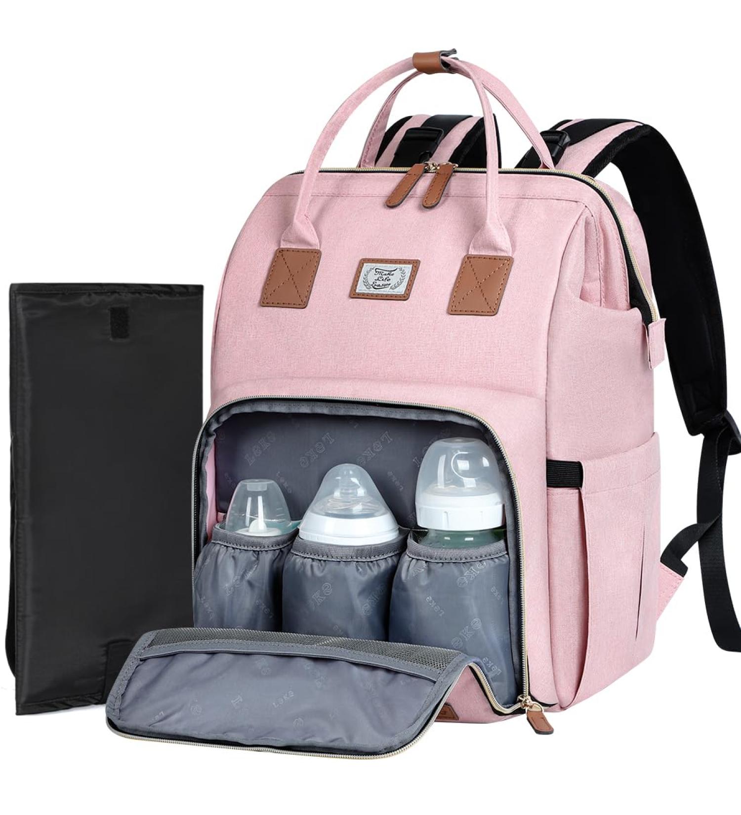 Buy Lekespring Baby Wrap Backpack - Large Waterproof Diaper Bag with Pocket Stroller Belts & Diaper Pad | Pink - Buy Online on GoSupps.com