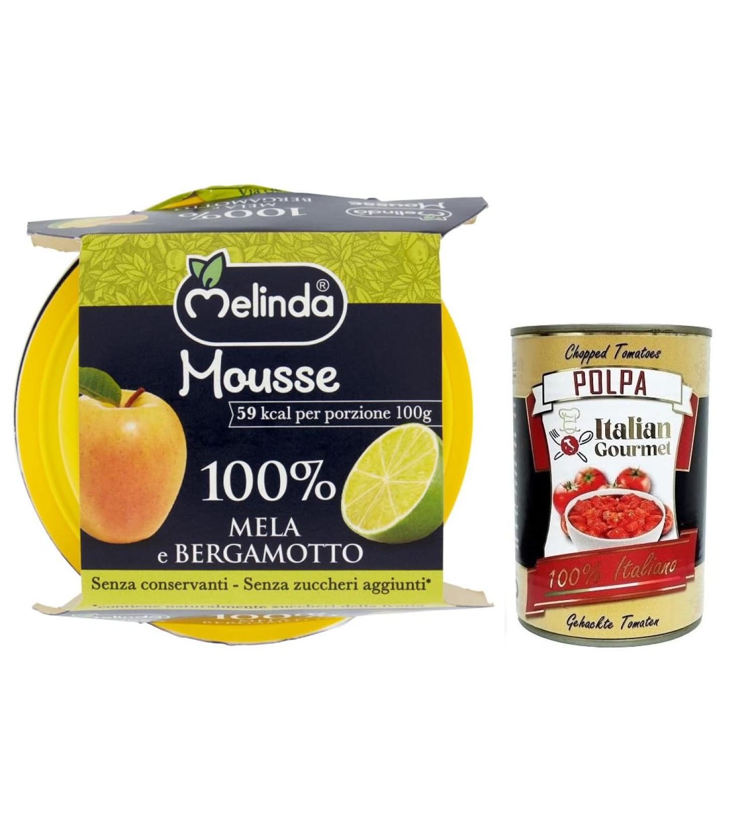  Italian Gourmet E.R. Melinda Apple and Bergamot Mousse 100% Natural Fruit Puree Apple and Bergamot (2 x 100 g) + Gourmet Italian Tomato Pulp Box 400 g - Buy Online on GoSupps.com