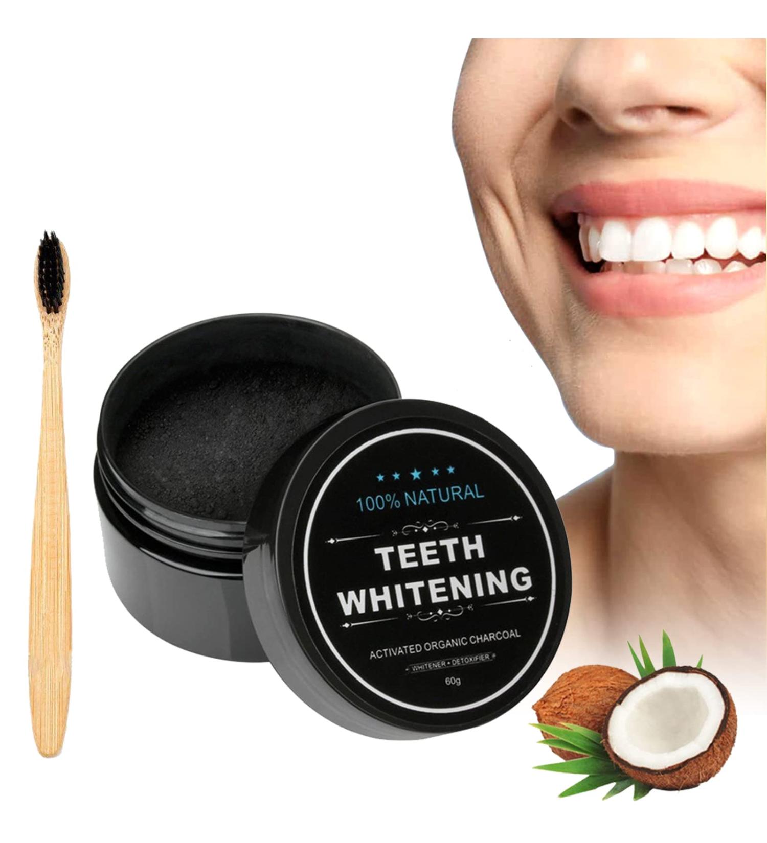 Natural Dental Care Powder & Toothpaste - Coconut Activated Carbon Teeth Whitening & Cleaning with Toothbrushes - Buy Online on GoSupps.com