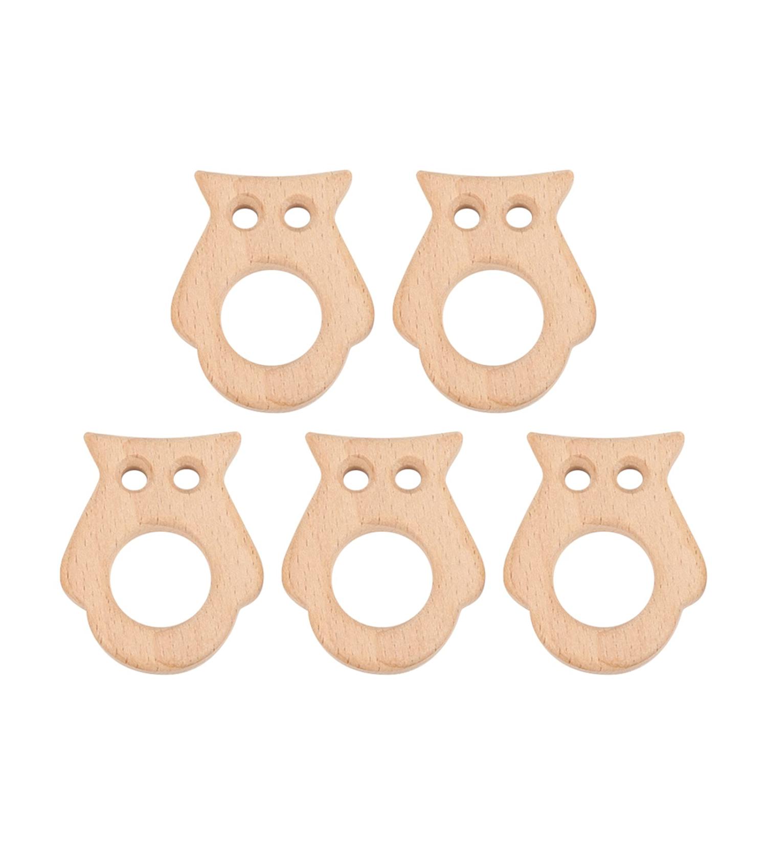 5Pcs Baby Teethers Owl Wooden Chewing Ring | Non-Toxic Robust DIY Jewelry Accessories & Baby Bite Stick - Buy Online on GoSupps.com