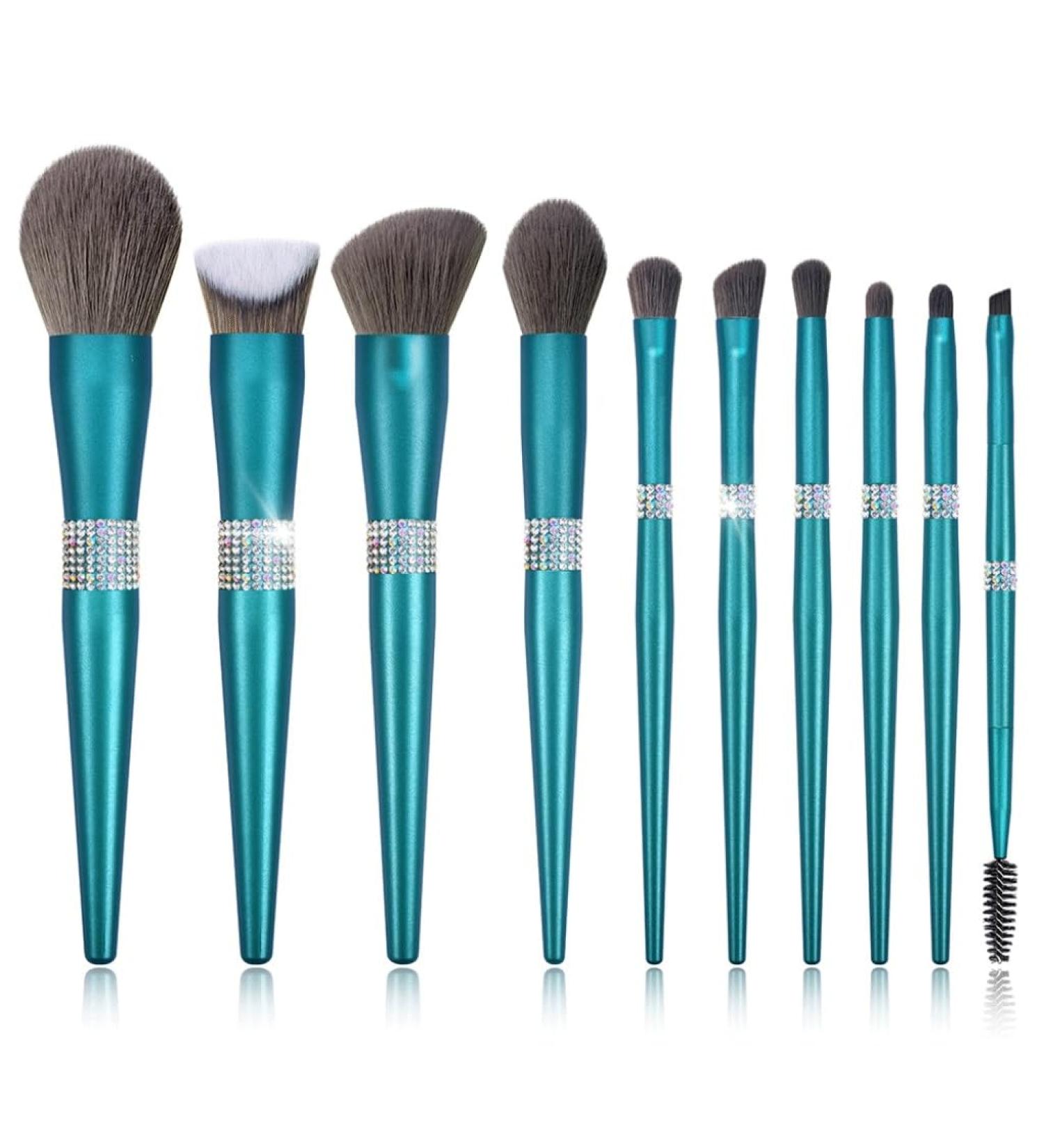 10 Shining Queen Turquoise Makeup Brush Set - Diamond Soft Beauty Tools - 20CM Blue for Flawless Application - Buy Online on GoSupps.com