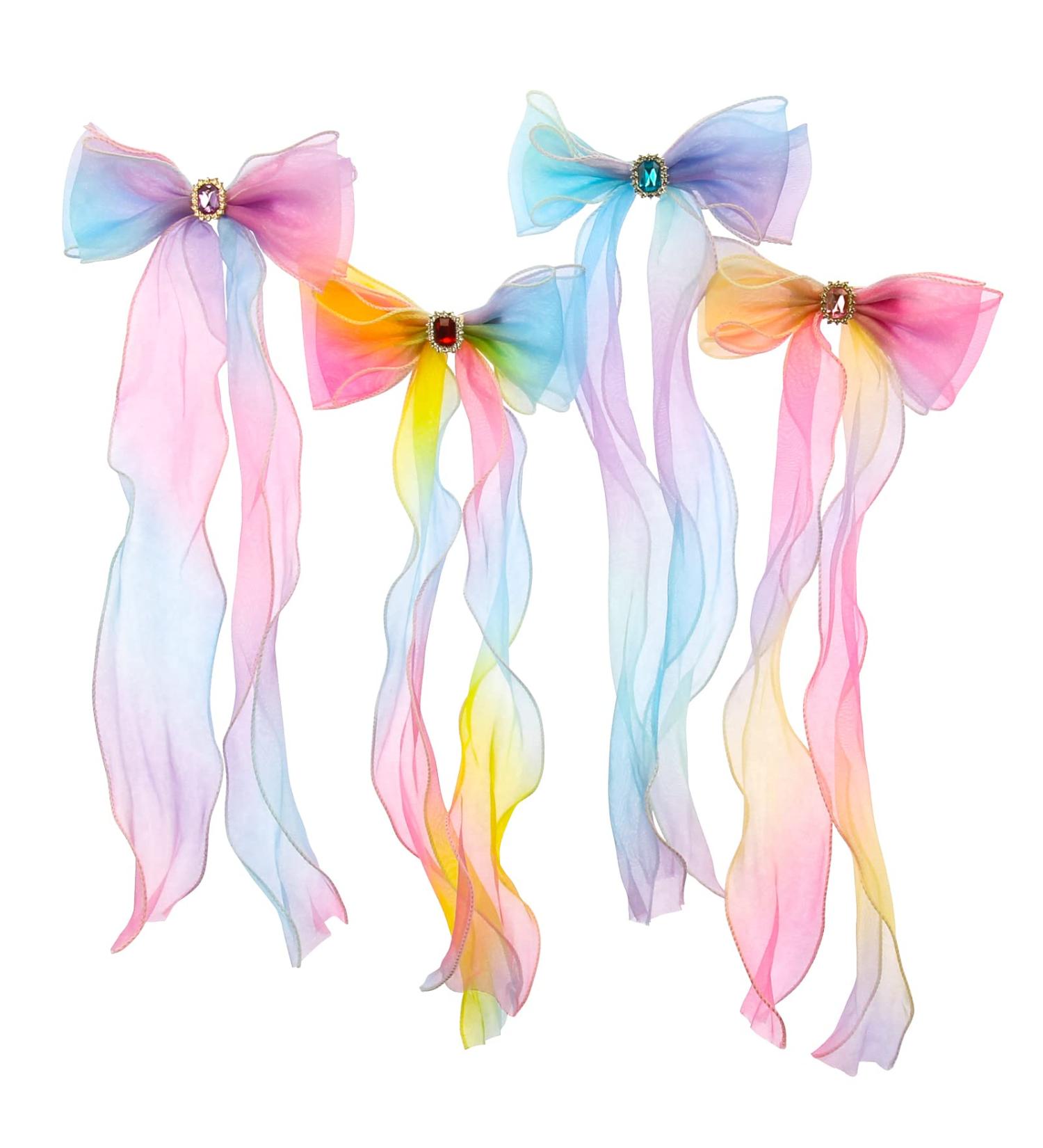 Little World Bow Hair Clips - Set of 4 Colorful Ribbon Hair Bows for Girls and Women | 13 inch Lace Clip Hair Accessories - Buy Online on GoSupps.com