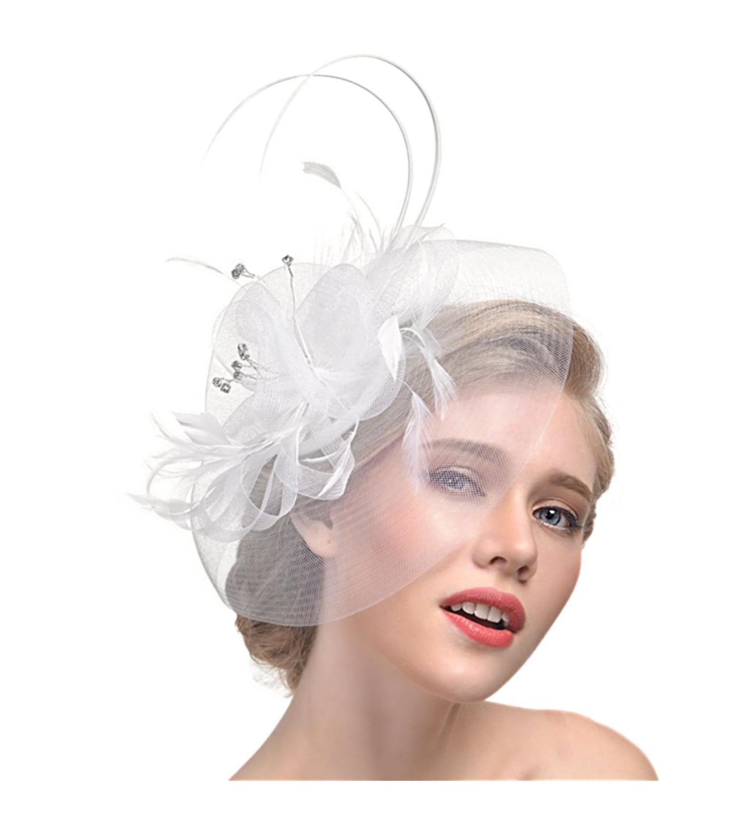 Jiahg Ladies Fascinator Flowers Net Headdress - Elegant White Hair Clip Hat for Parties & Church - Buy Online on GoSupps.com